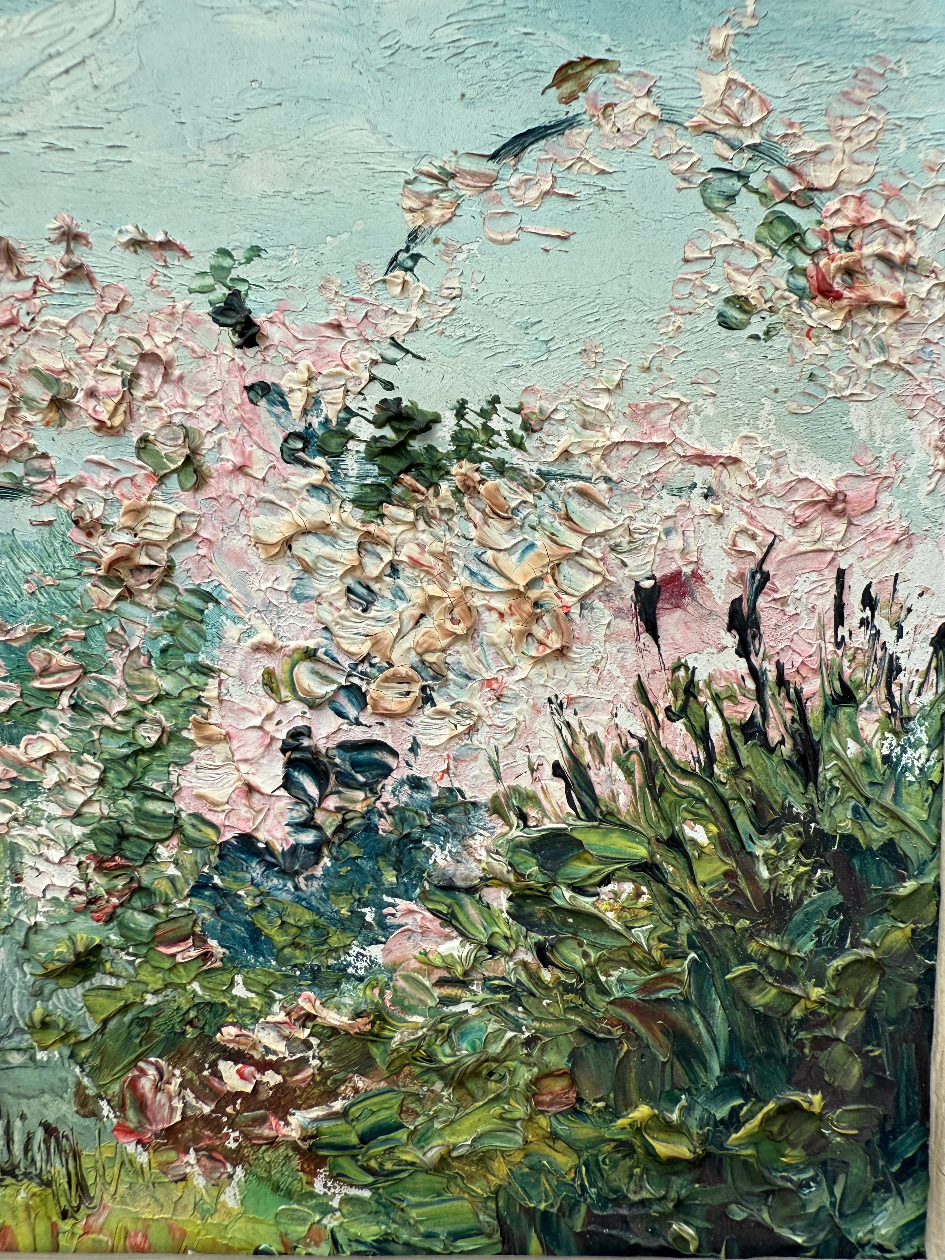 Blossom Tree: Small Early 20th Century Signed Impressionist  Oil on Board