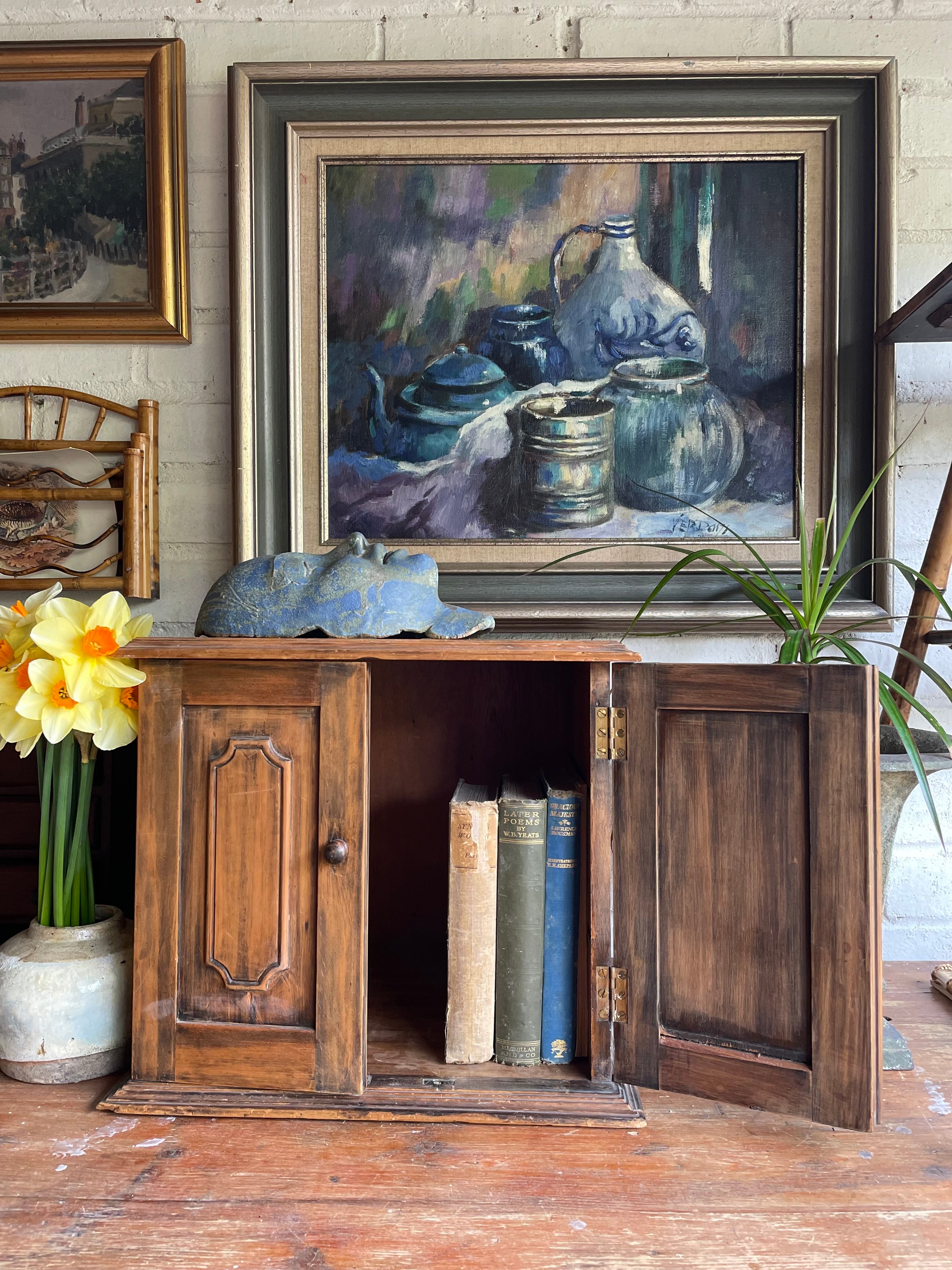 Still Life in Blue: Midcentury Oil on Canvas