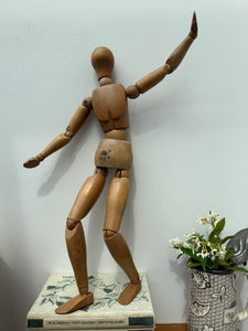 Early-Mid 20th Century French Wooden Oversized Articulated Artists Mannequin with Stand