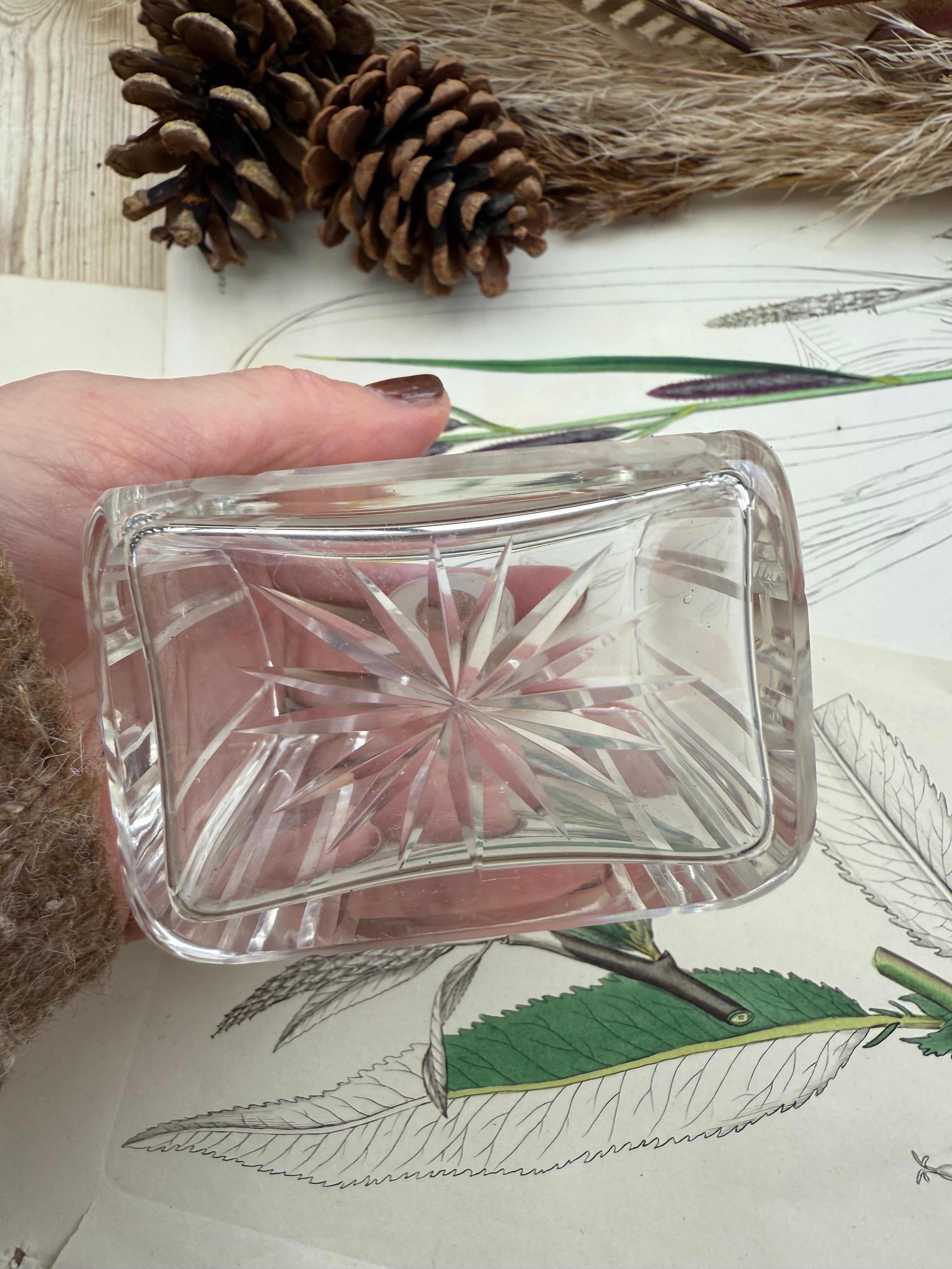 Small Glass French Cologne Bottle with Star Pattern: Circa 1940s