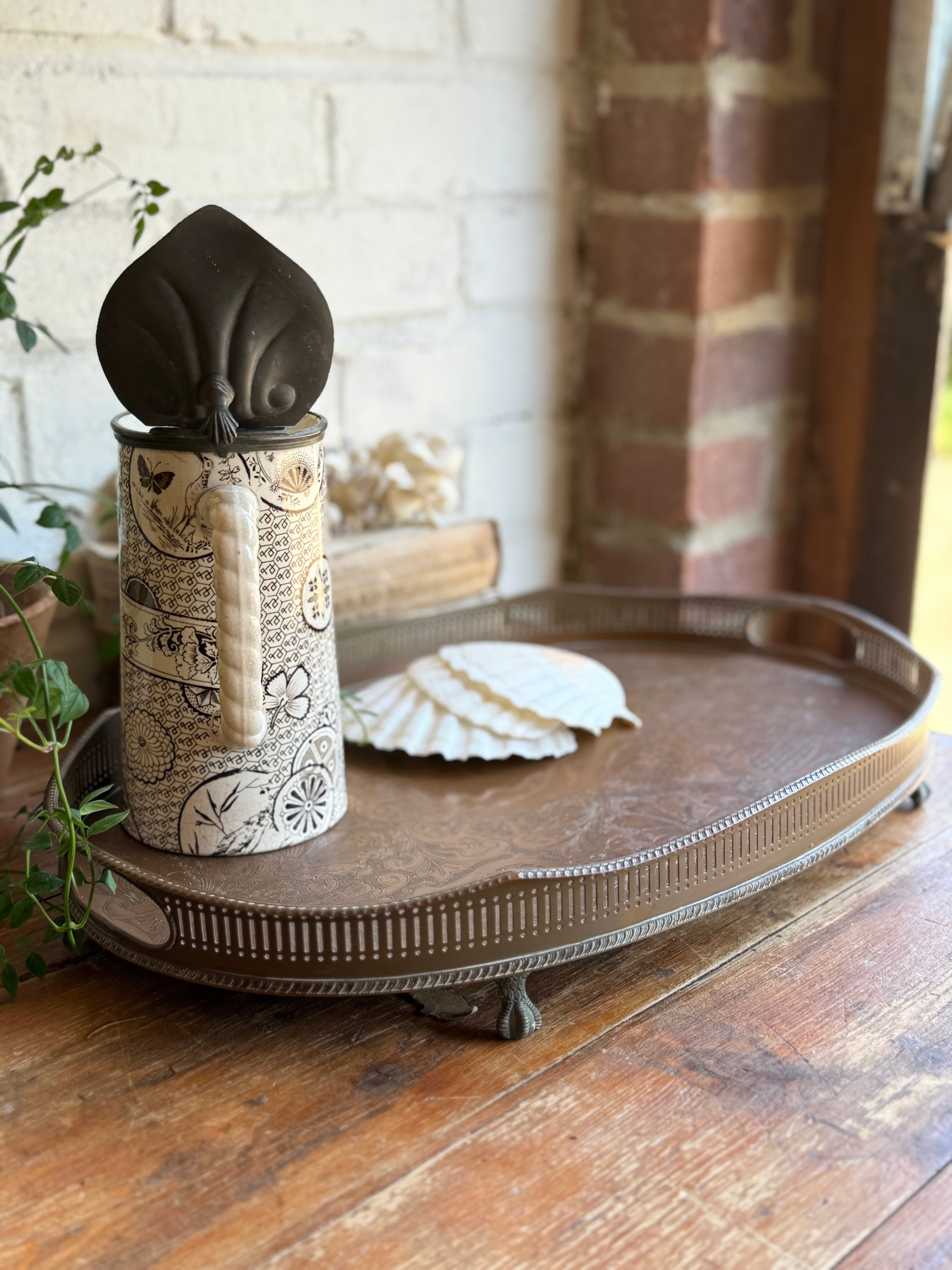 Early 20th Century Engraved Silver Plate on Copper Gallery Tray