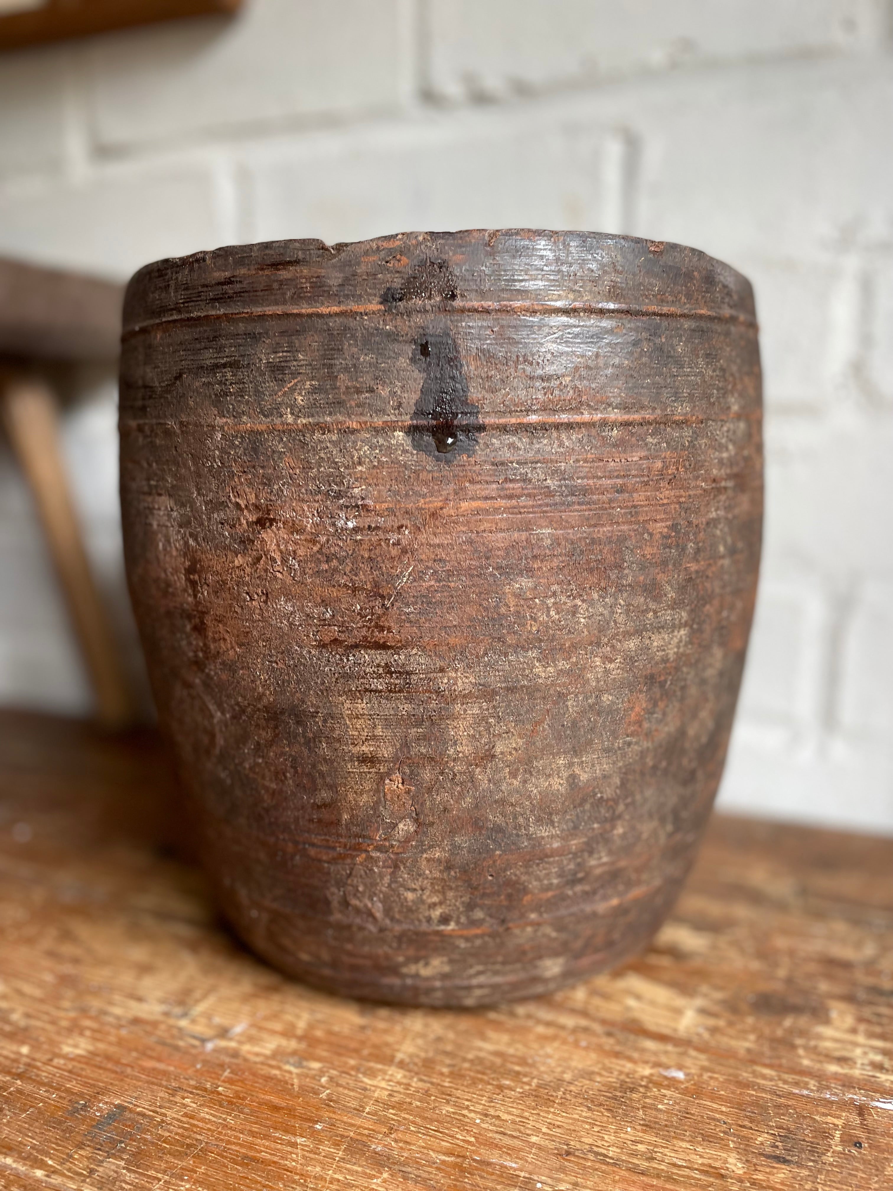 19th Century Hand-Carved Large Grain Pot