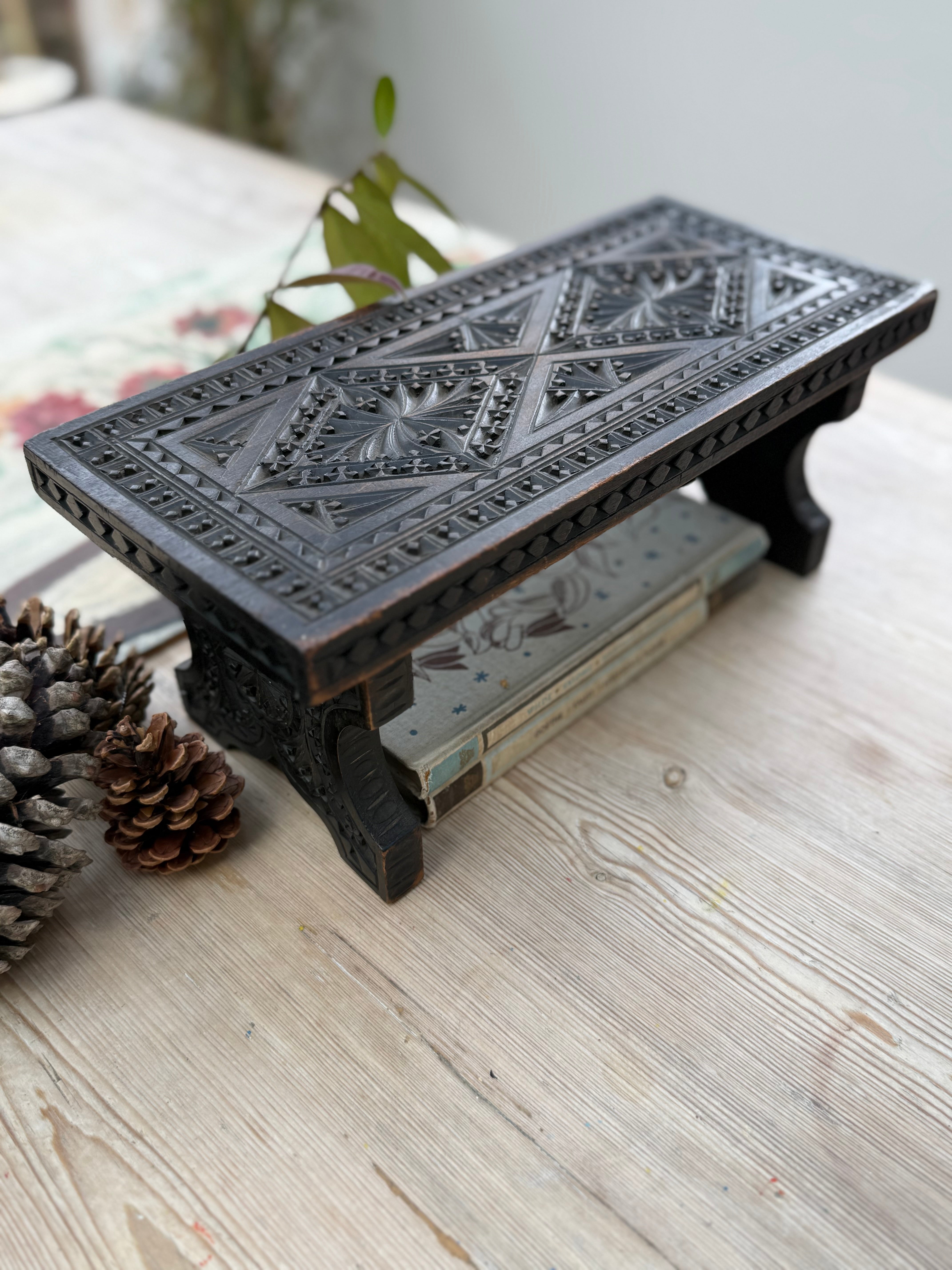 19th Century Hand-Carved Low Stool/Display Stand