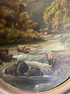 River Rapids: Early 1900s Oil on Wood with Gilt Frame