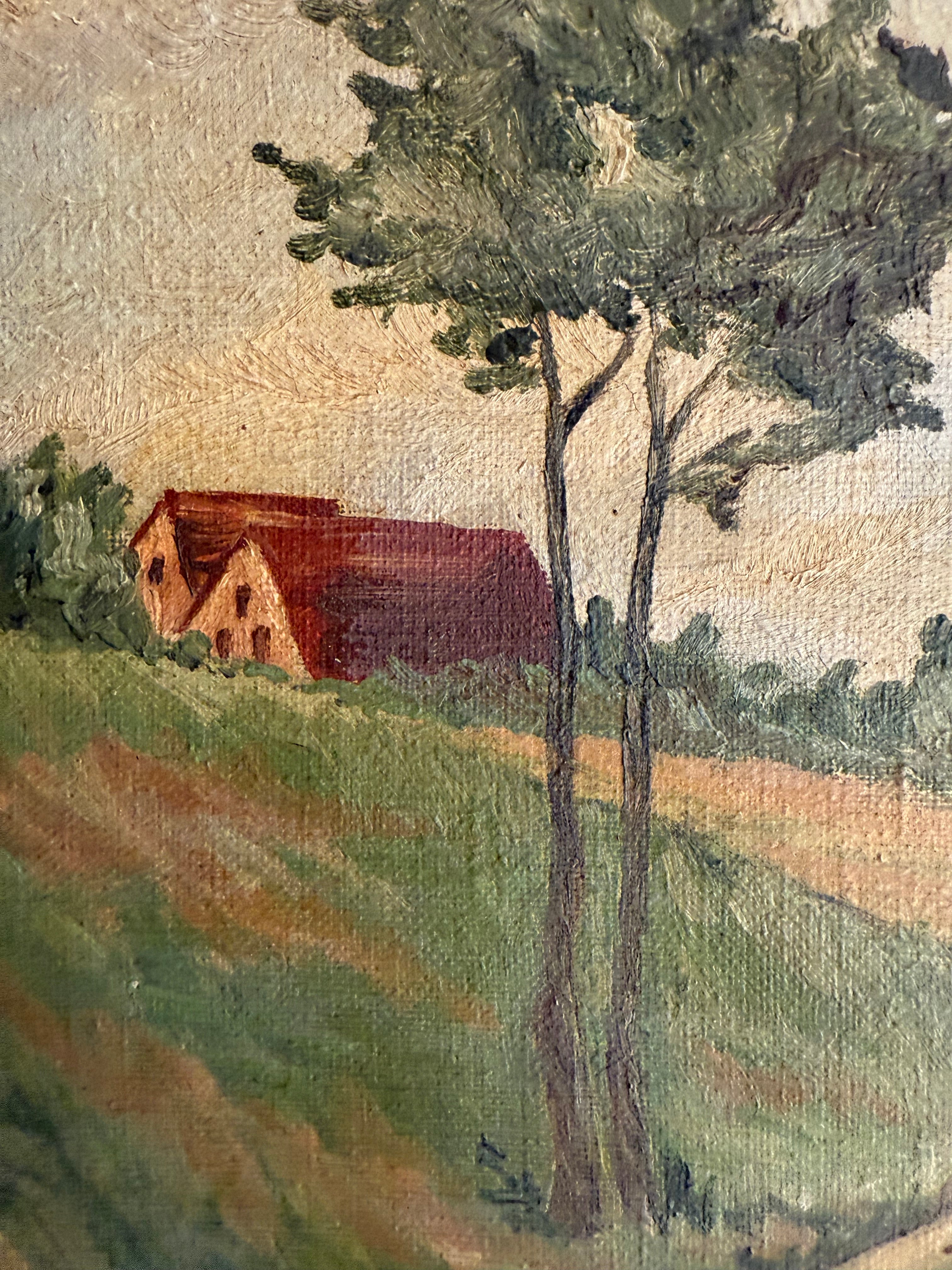 Seasonal Change: Large Early 20th Century Oil on Canvas with Ebonised Frame