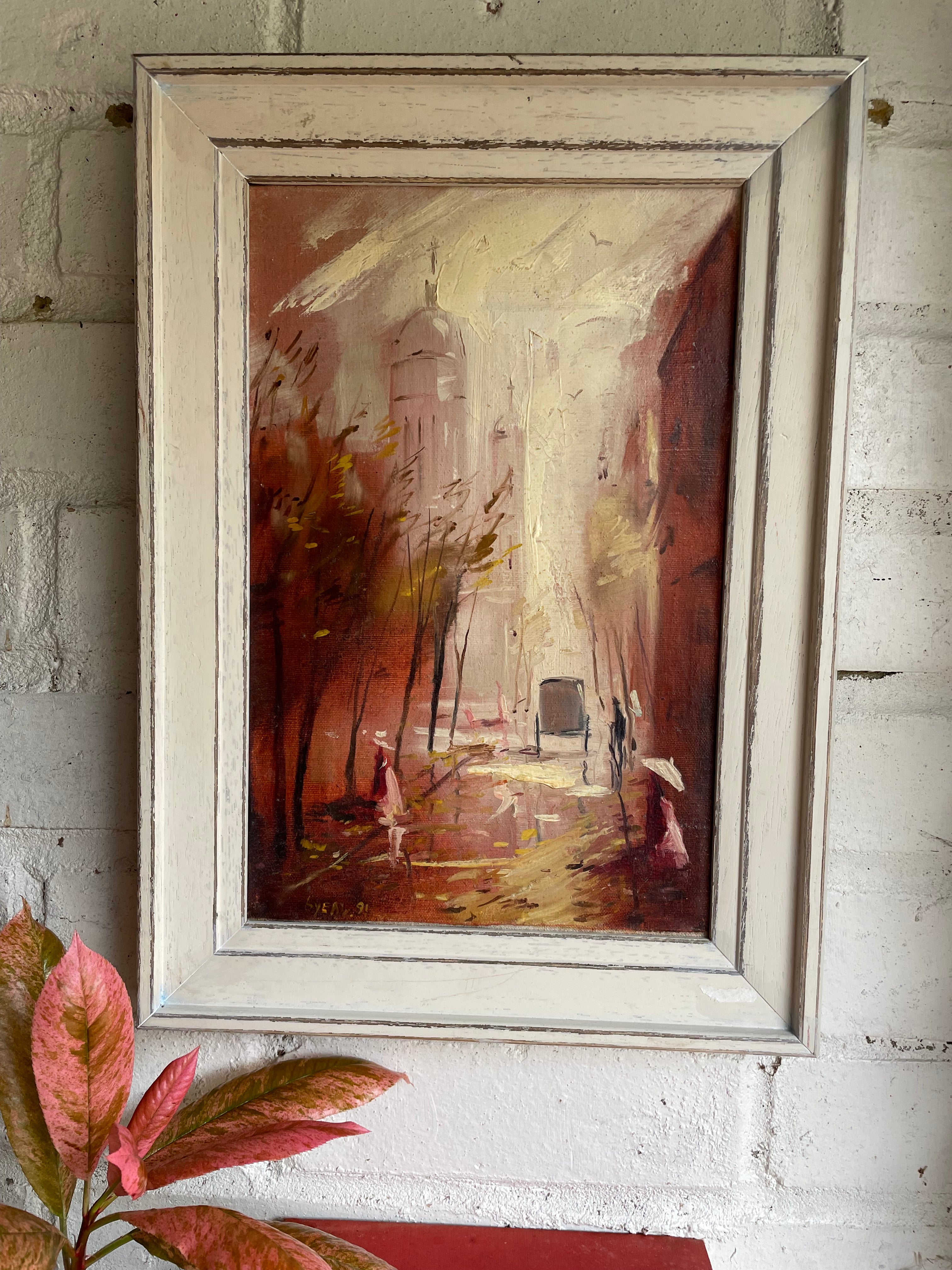 A Victorian London Street Scene: Oil on Canvas