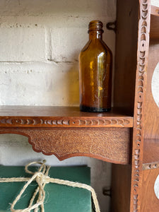 Arts & Crafts Wall Hanging Shelves with Carved Door Circa 1910