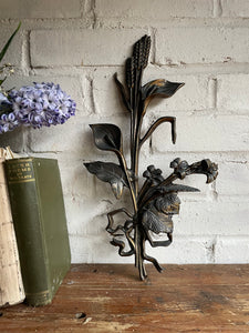 French Vintage Bronze “Lily Bouquet” Wall Hanging
