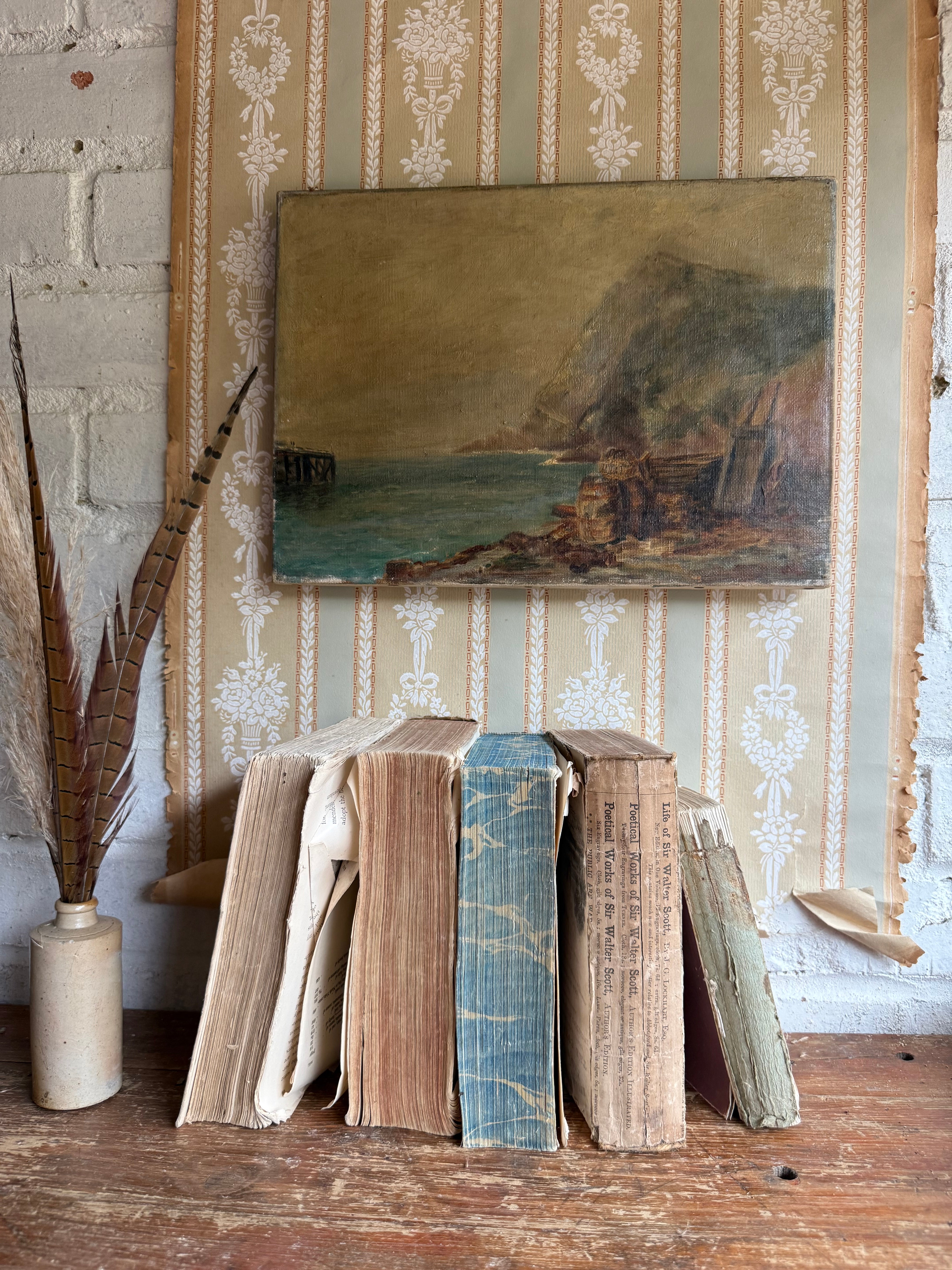 Seascape in Ochre: 19th Century Oil on Canvas