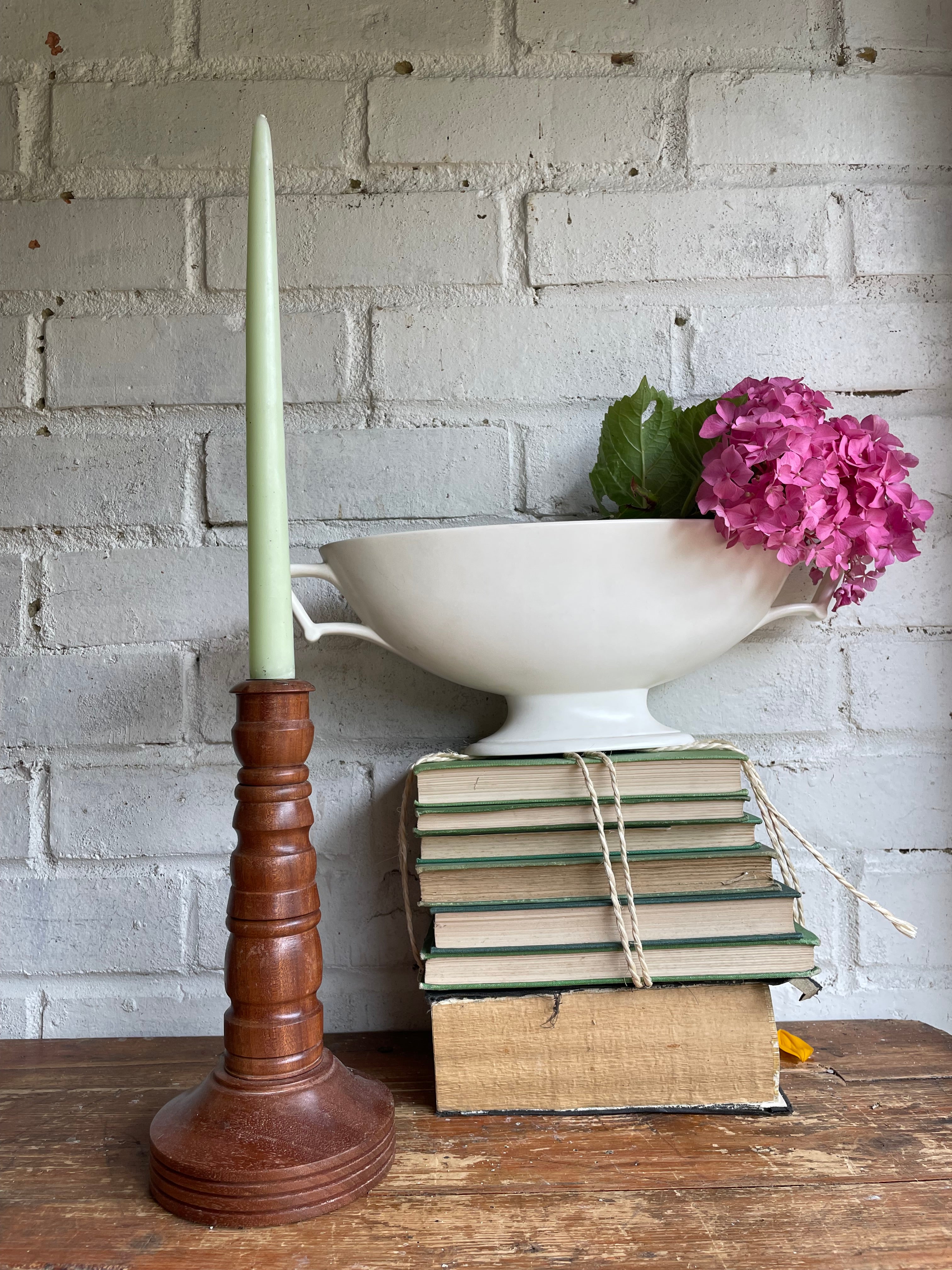 1940s Turned Wooden Candlestick with Brass Insert. Was £25 now £16.25 at checkout