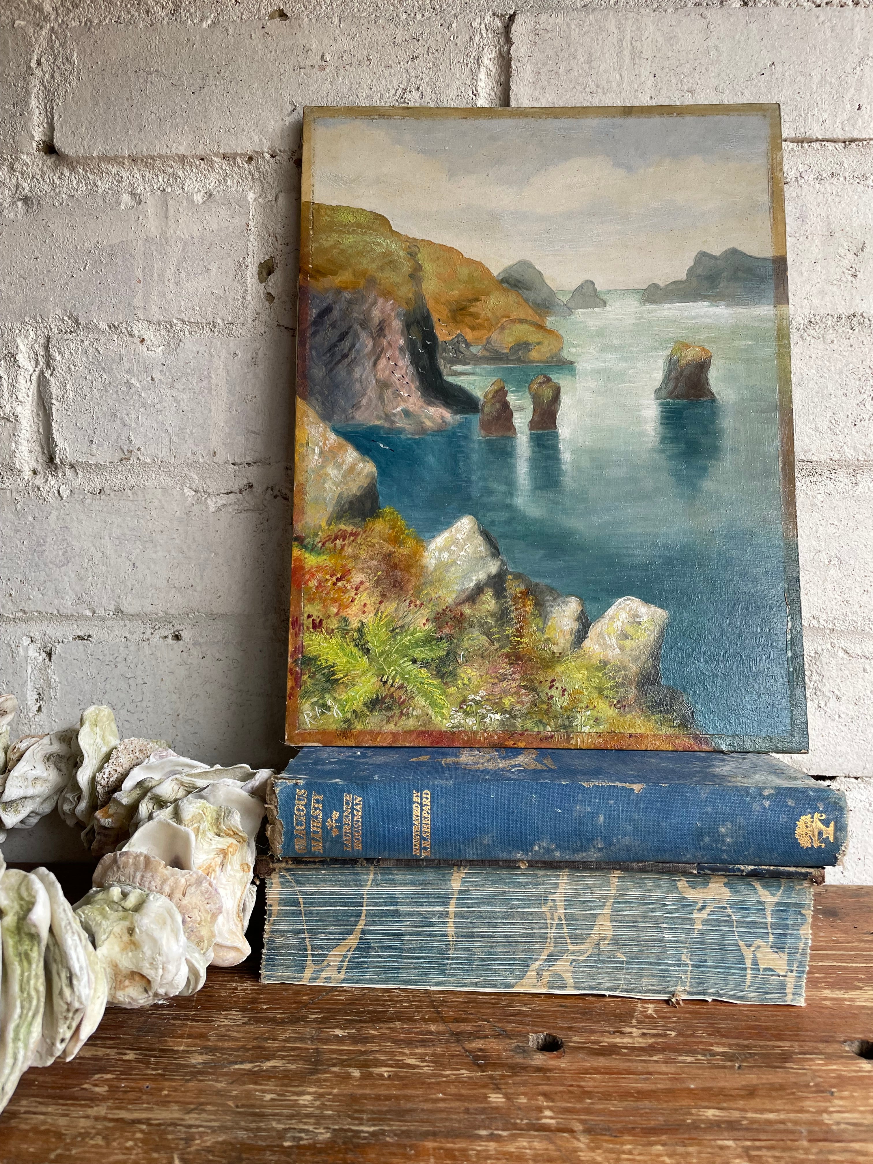 Small Vintage Seascape: Oil on Board