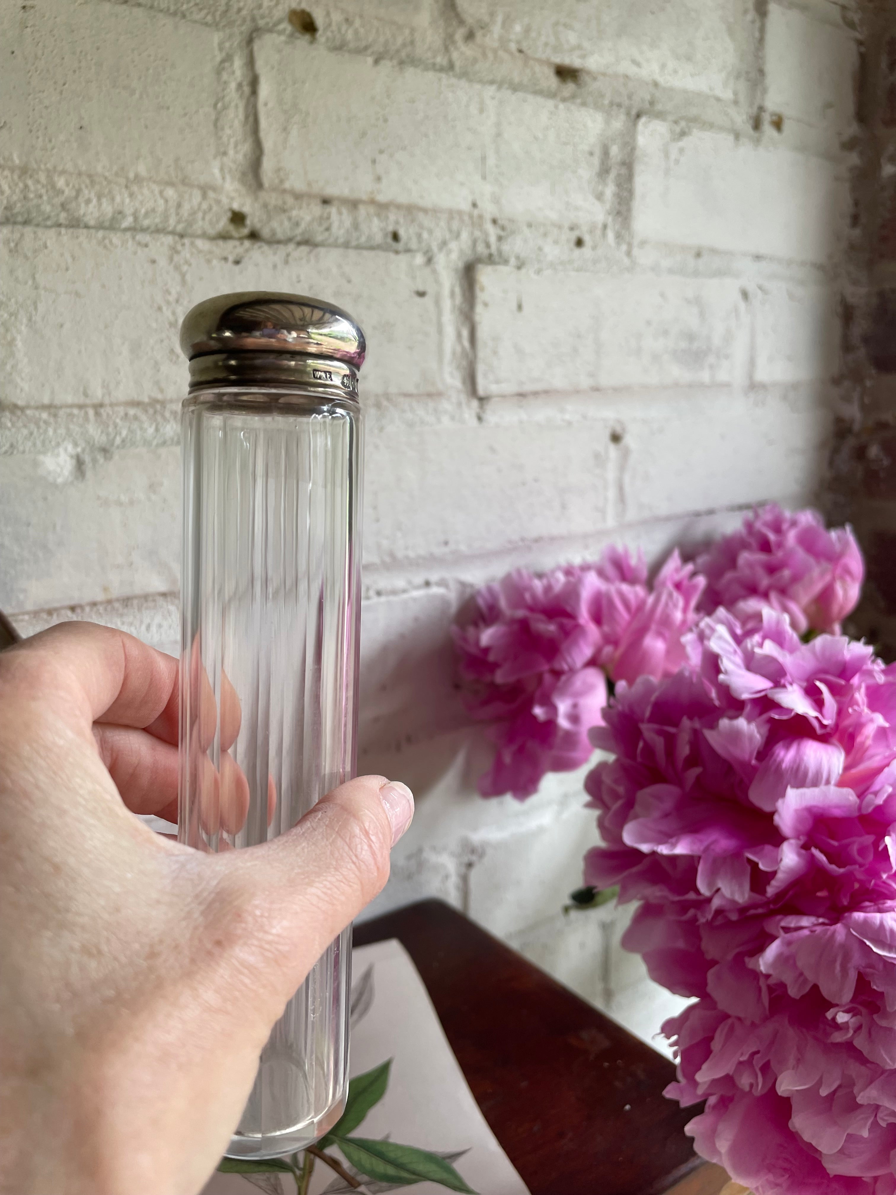 Victorian Silver & Glass Toothbrush Holder