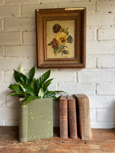 Early 1900s Still Life of Pansies: Antique Oil on Hessian Canvas