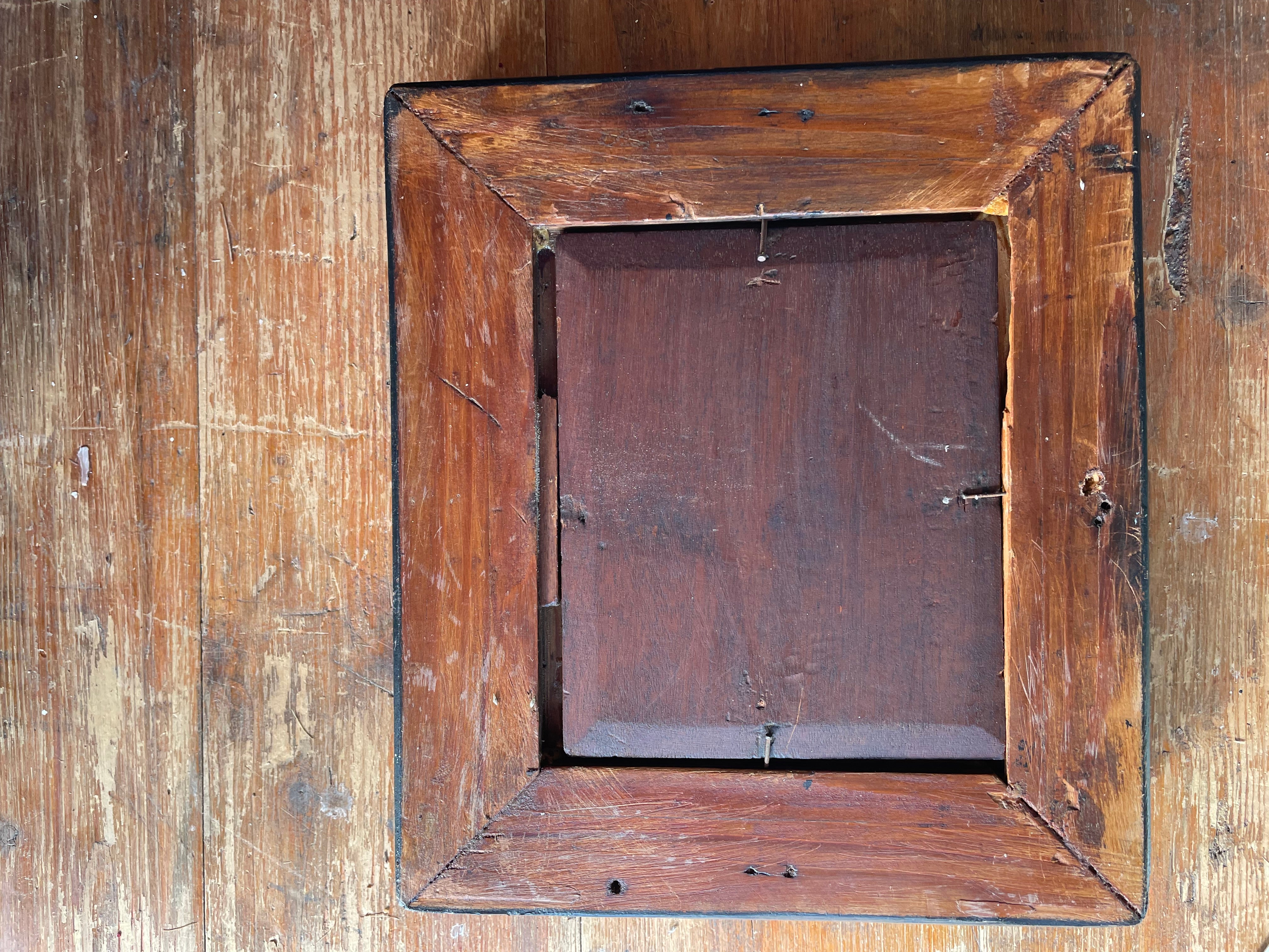 Small 19th Century Oil Painting on Wood with Windmill