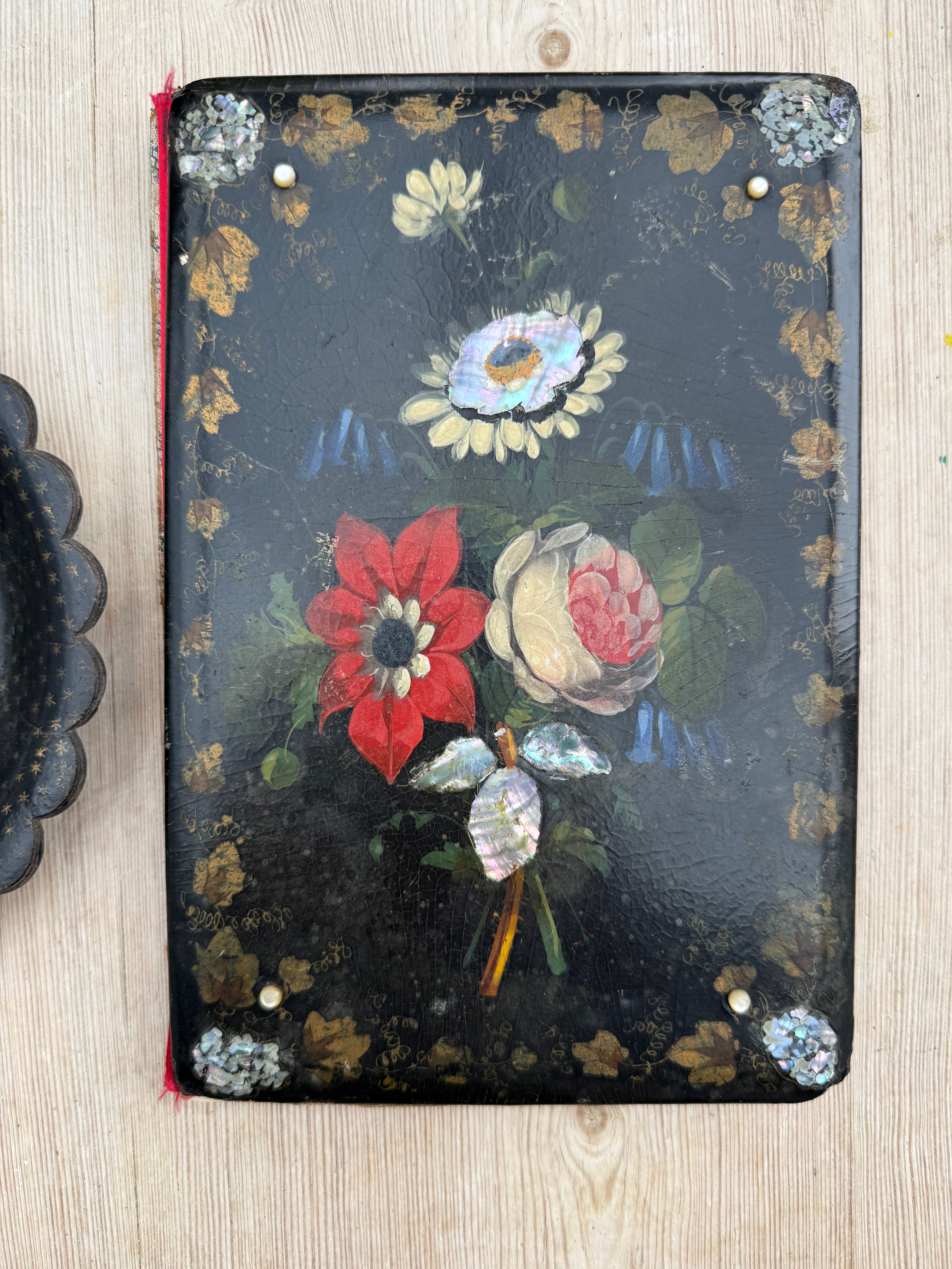 Circa 1890: Hand-Painted Papier Mache Blotting Pad with Mother of Pearl