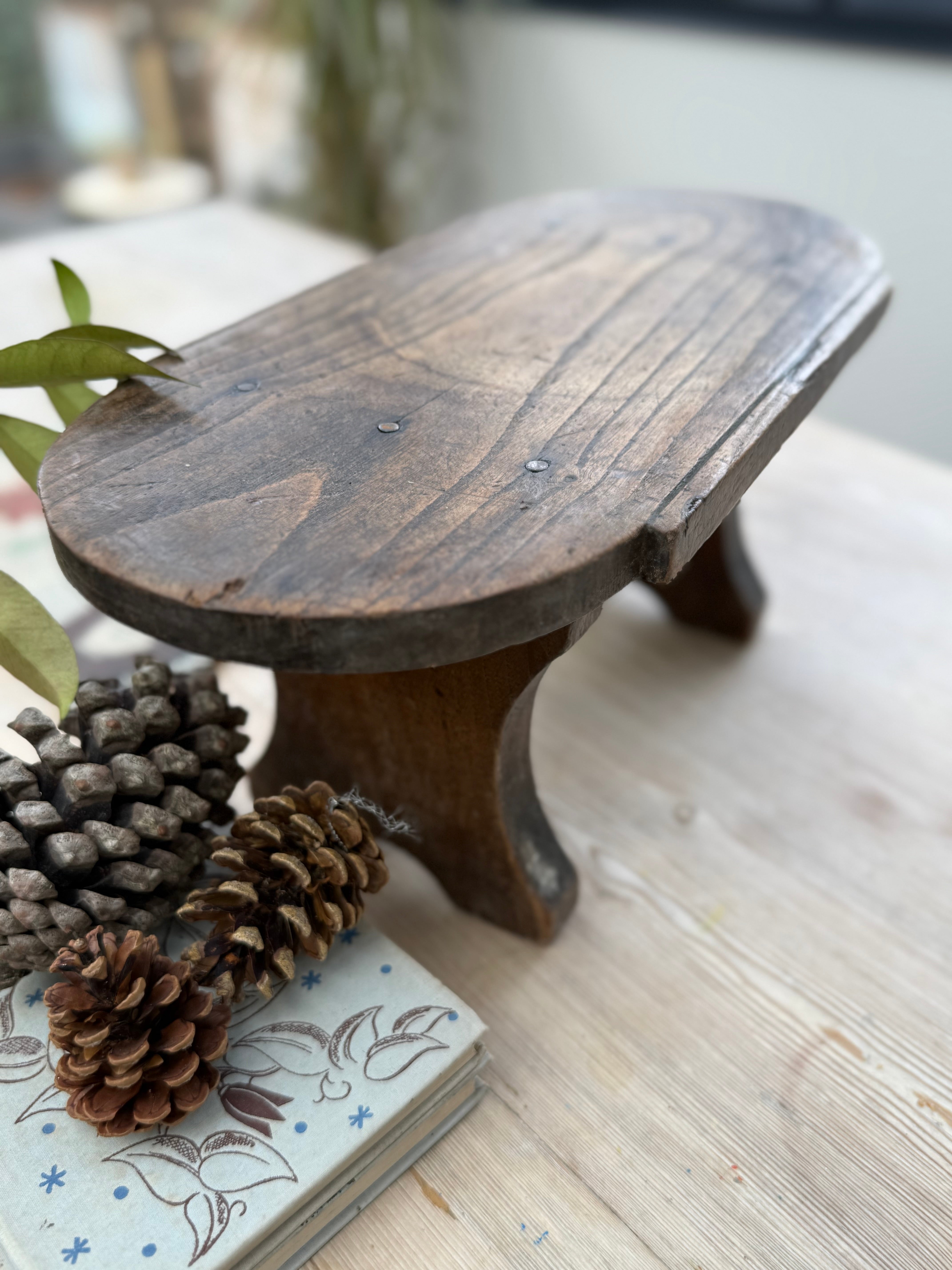 Antique Oval French Oak Country Stool