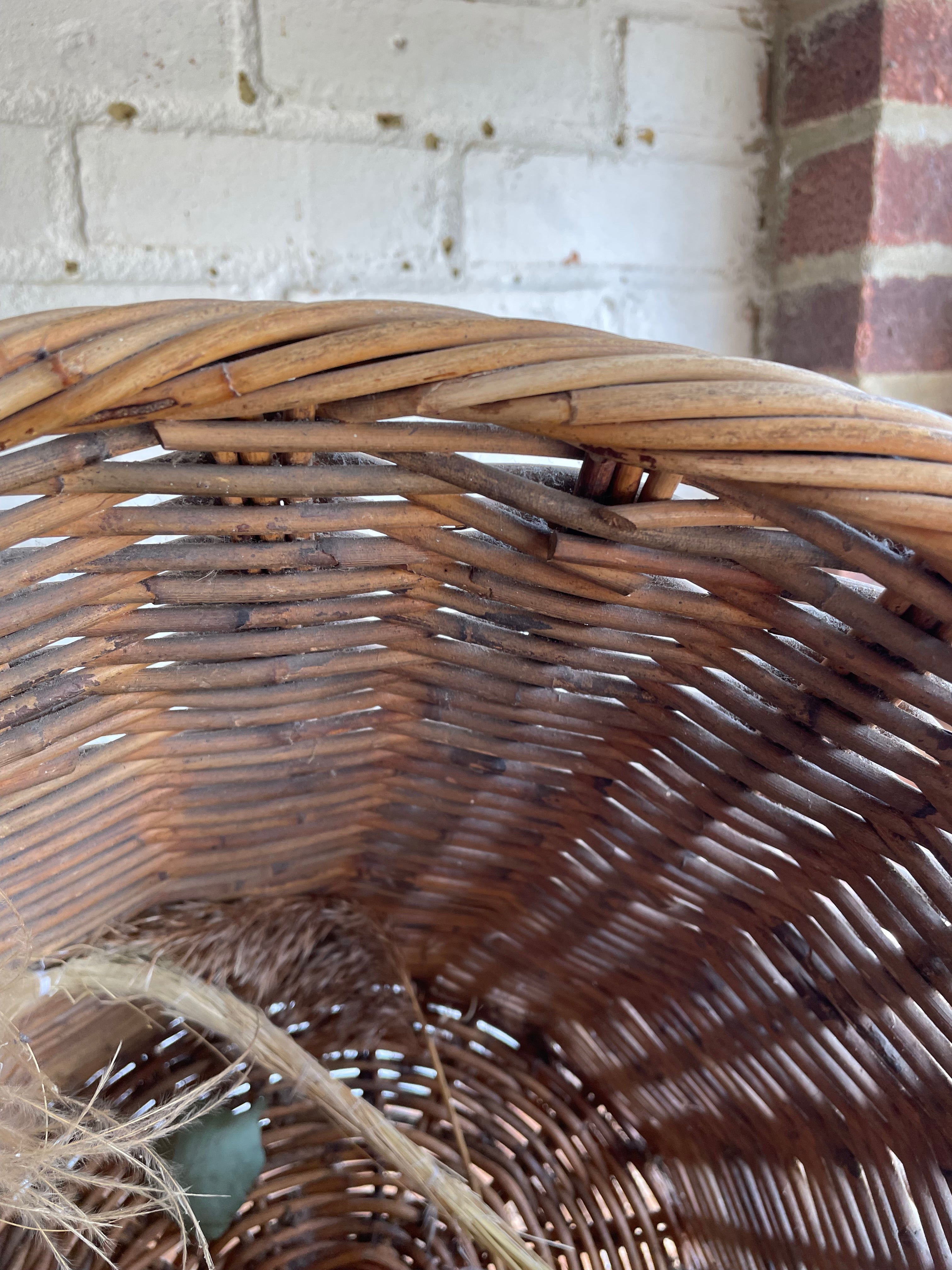 Tall Vintage French Rattan Basket