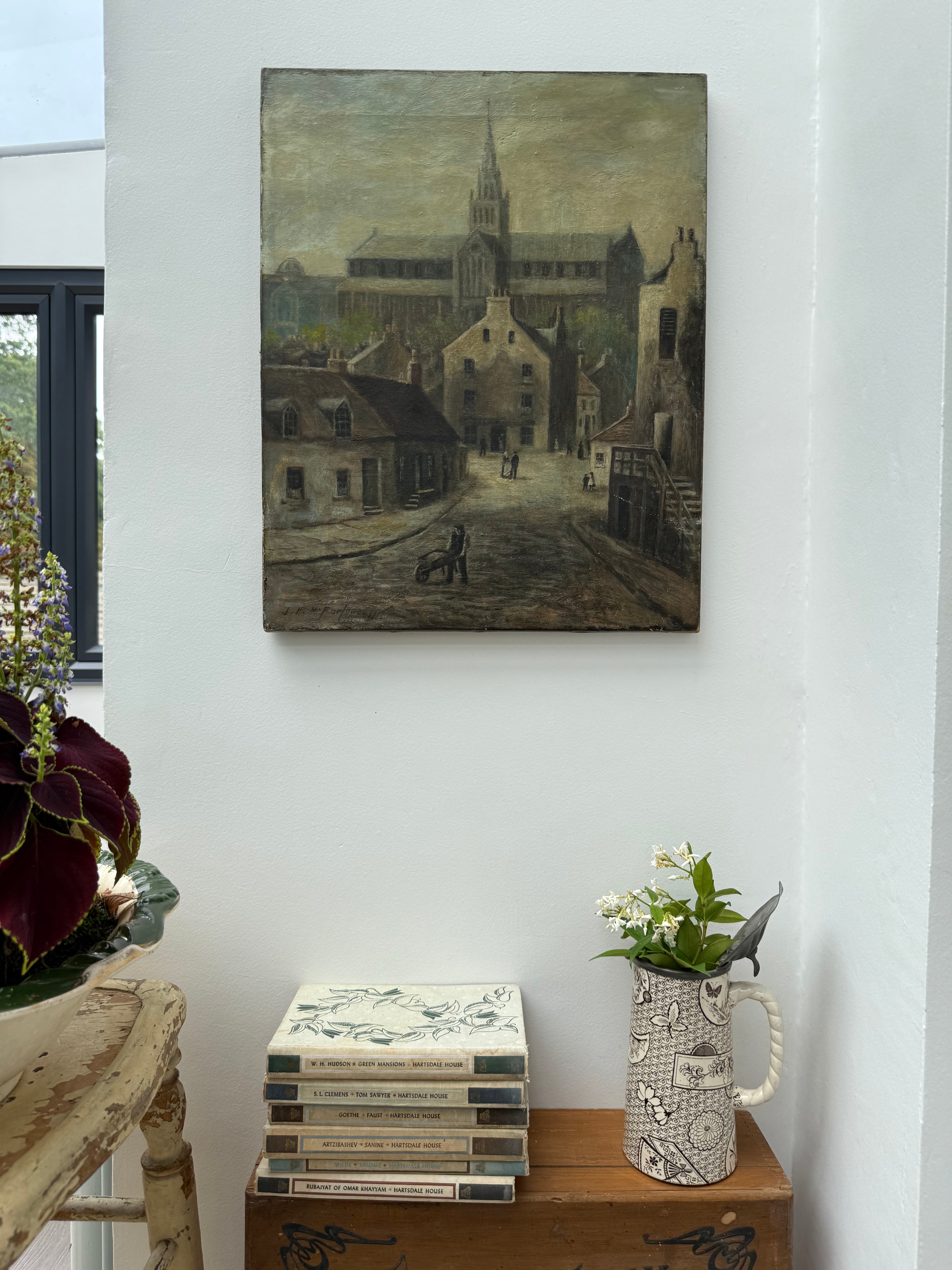A village in light & shade: 19th Century Scottish School Signed Oil on Canvas