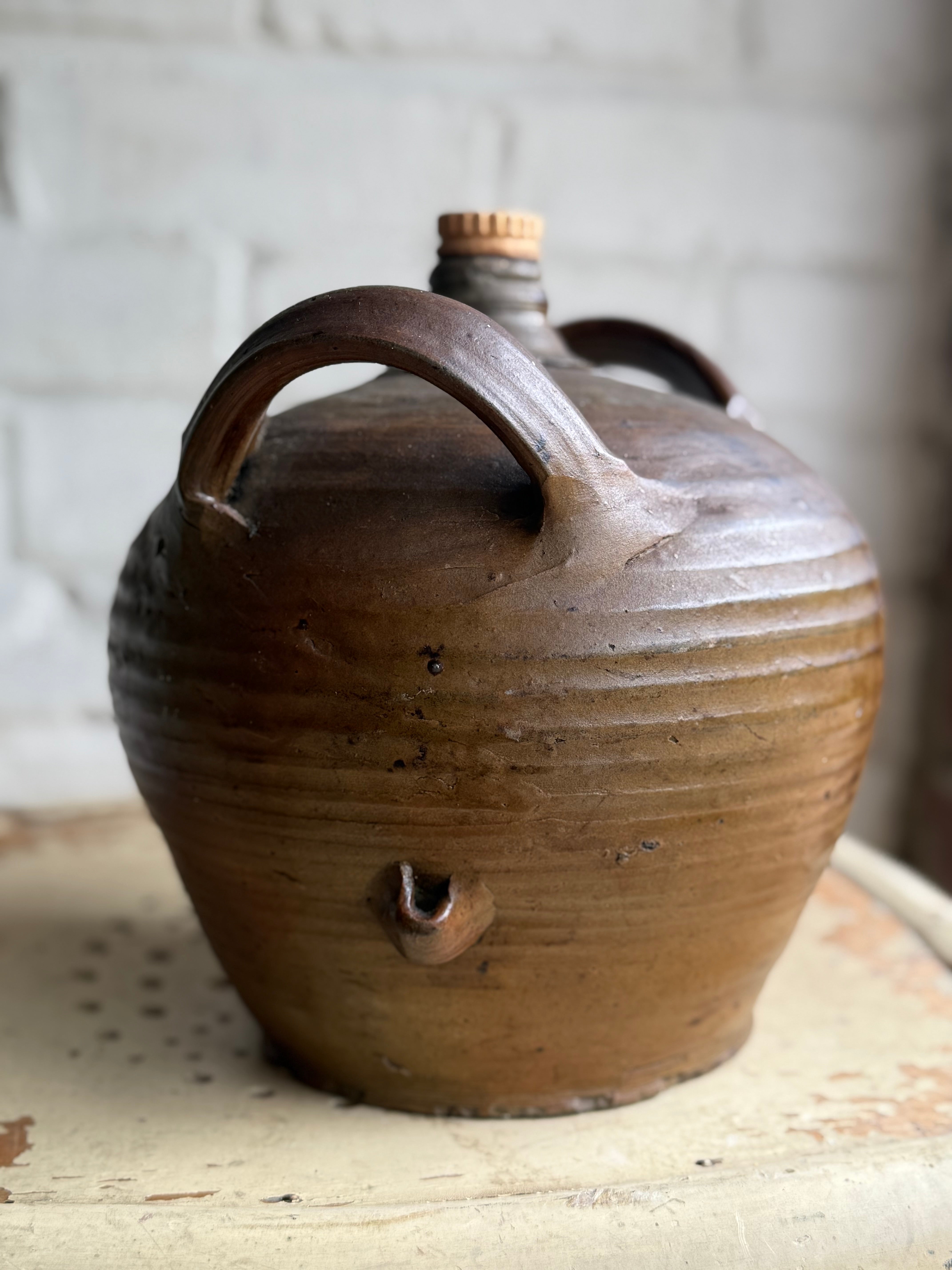Early 20th Century Stoneware Olive Oil Jug