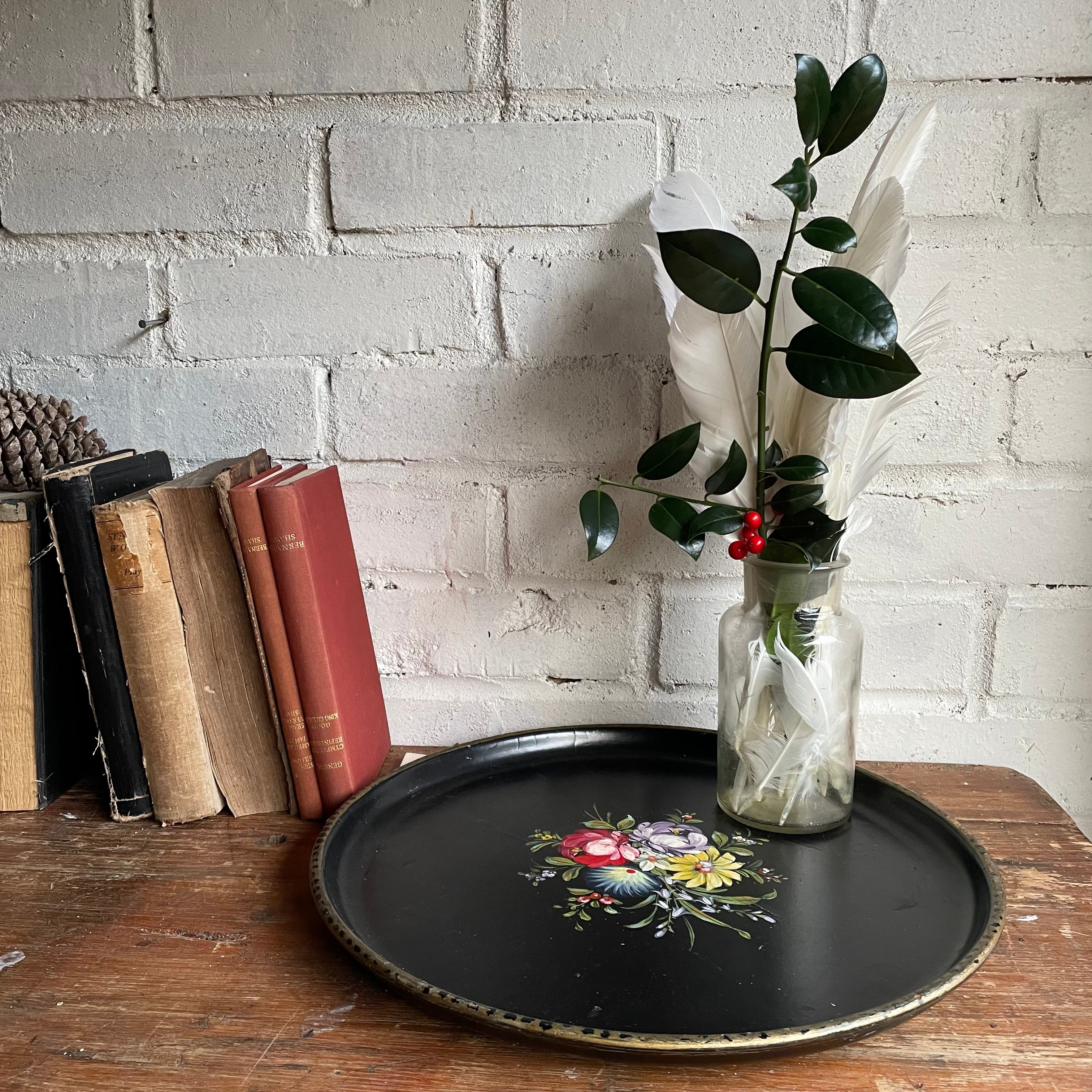 Large Floral Hand-Painted Wooden Tray