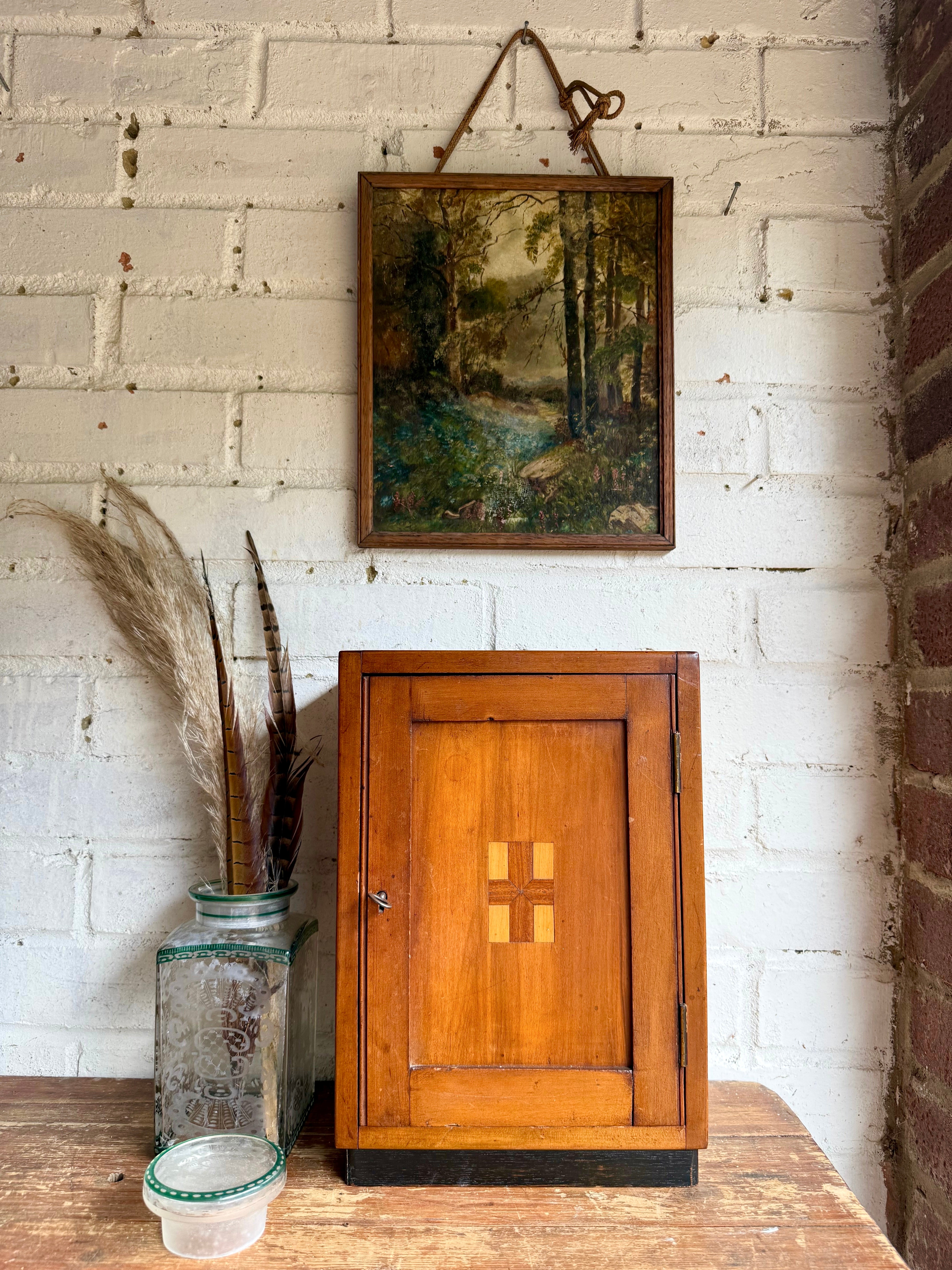 Early 20th Century Oil on Board In Oak Frame: Moody Forest