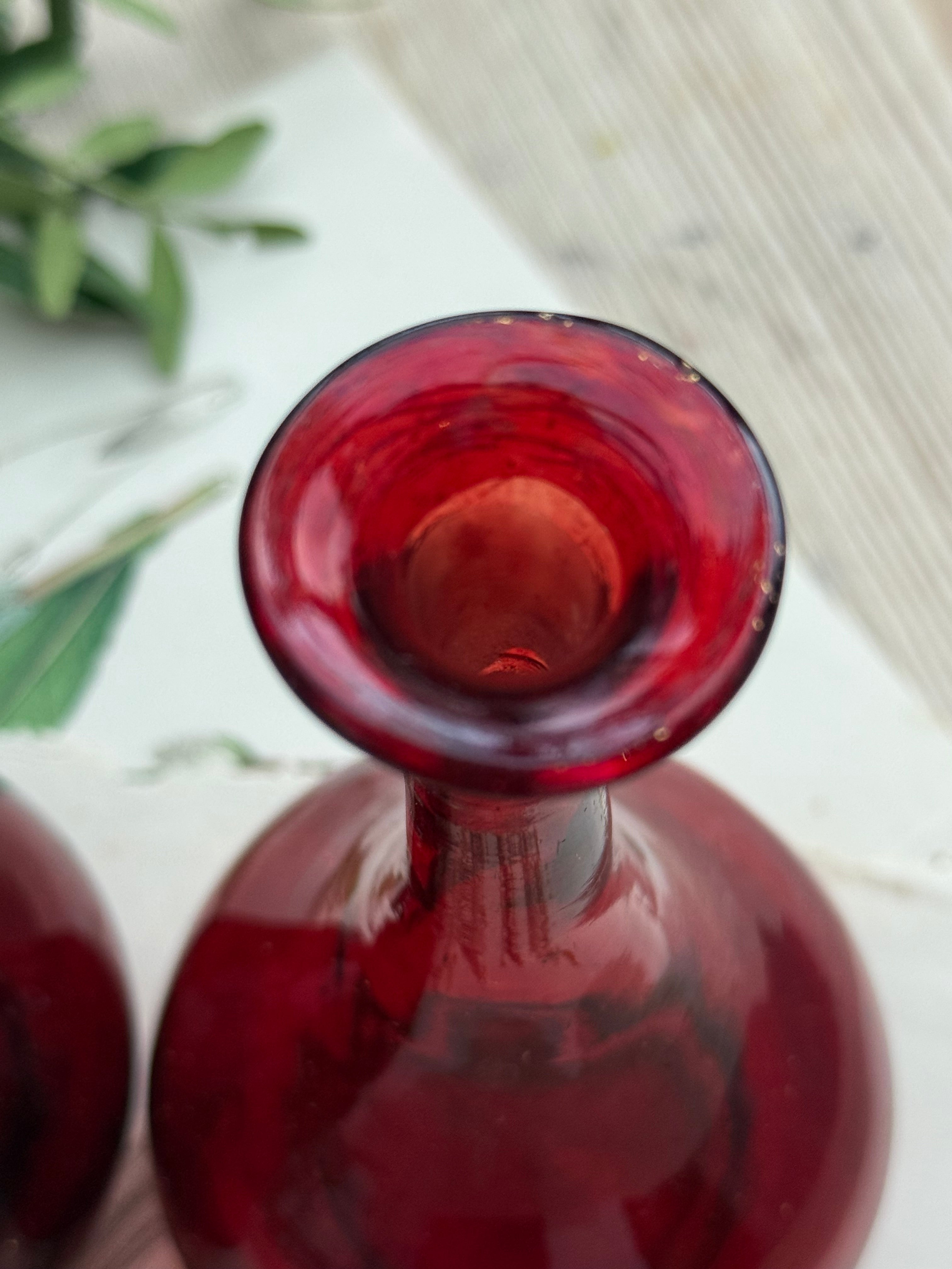 Circa 1880: Pair of Ruby Glass Bud Vases