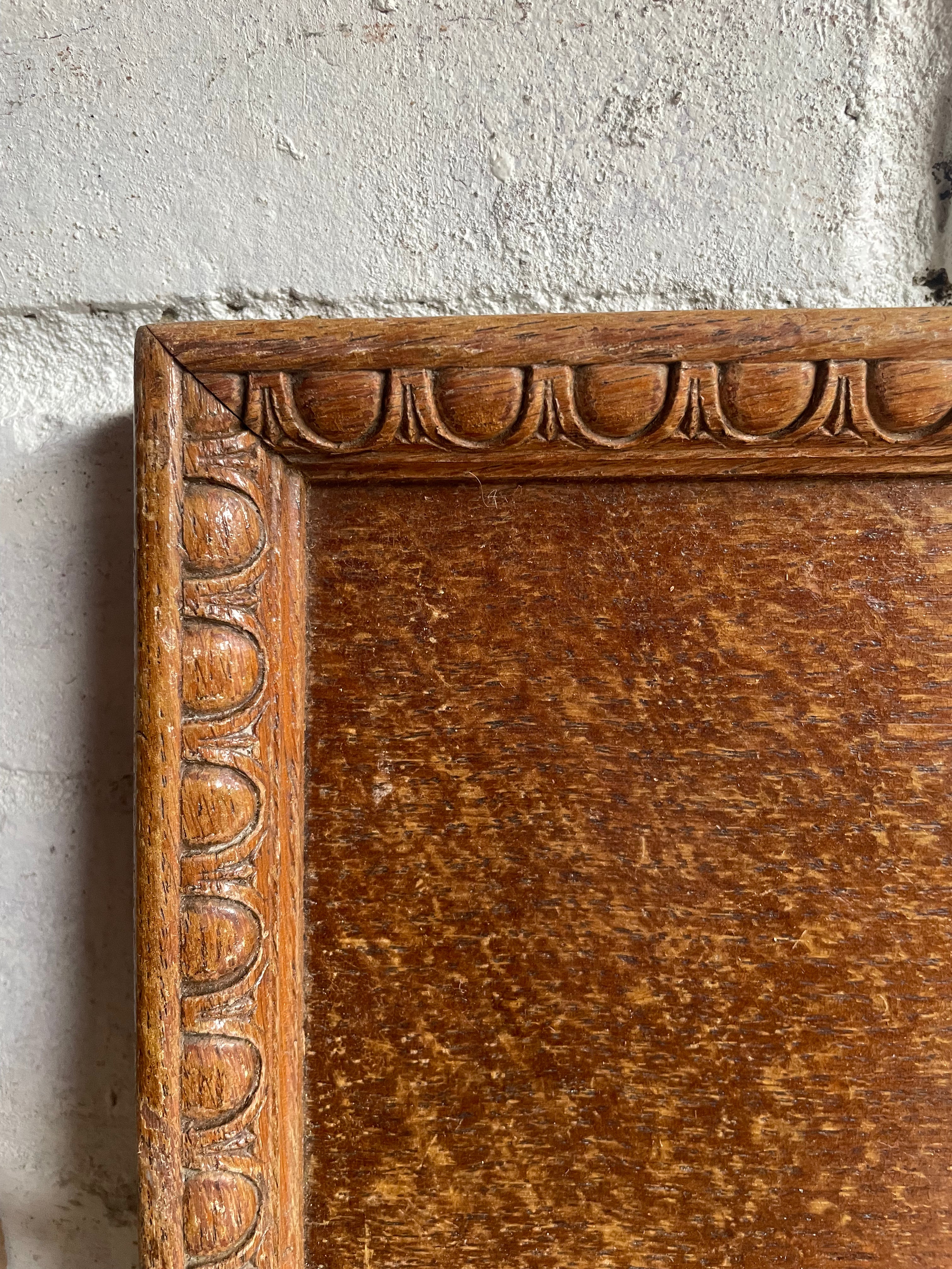 Edwardian Wood Tray with Iron Handles & Carved Decorative Detail