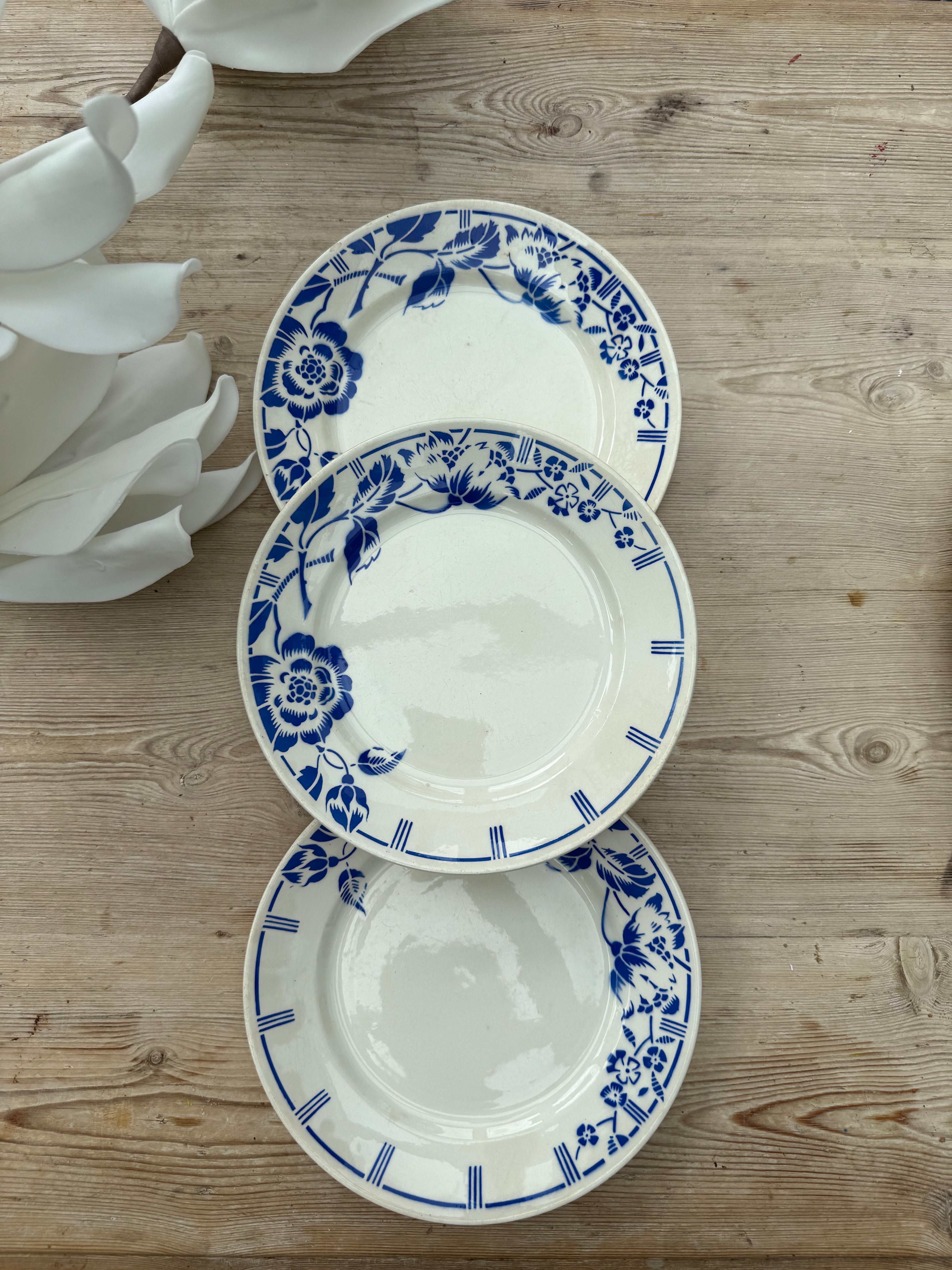 Set of Three Antique French “Luneville” Side Plates