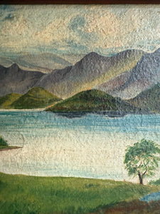 A view of the Lake: Victorian Landscape Oil on Wood Panel