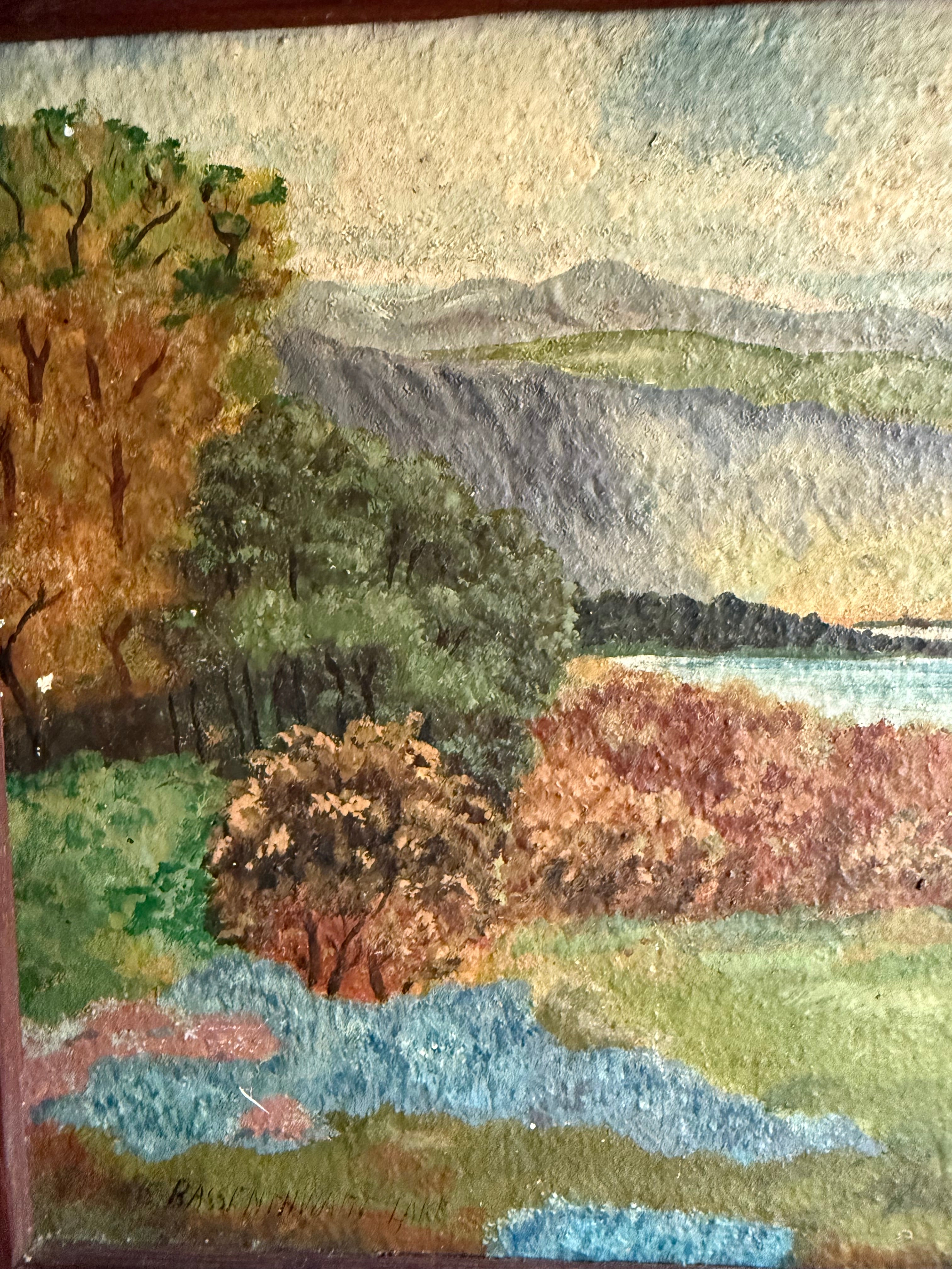 A view of the Lake: Victorian Landscape Oil on Wood Panel