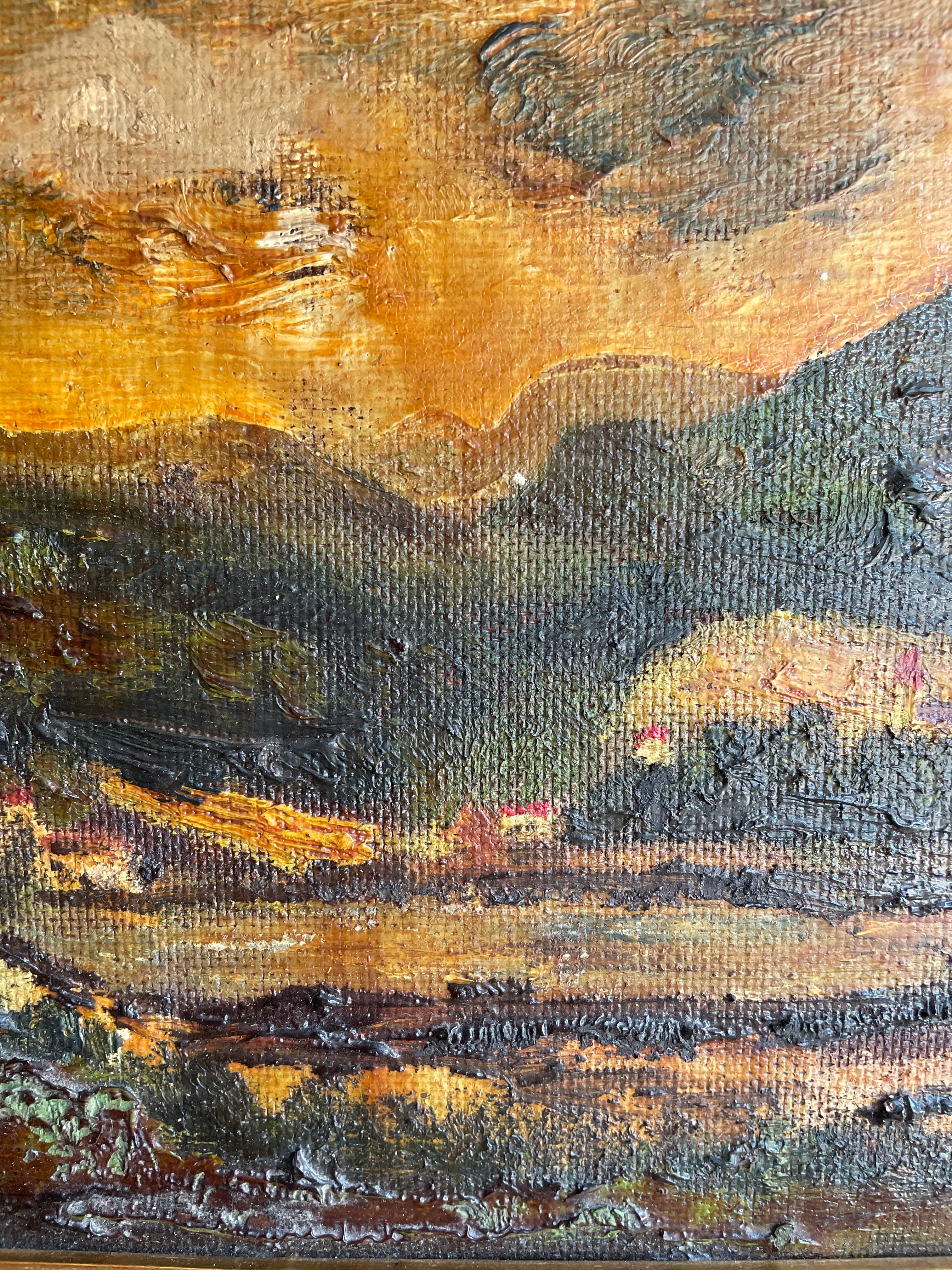 Moody Sunset: Impasto Oil on Hessian pasted on Board