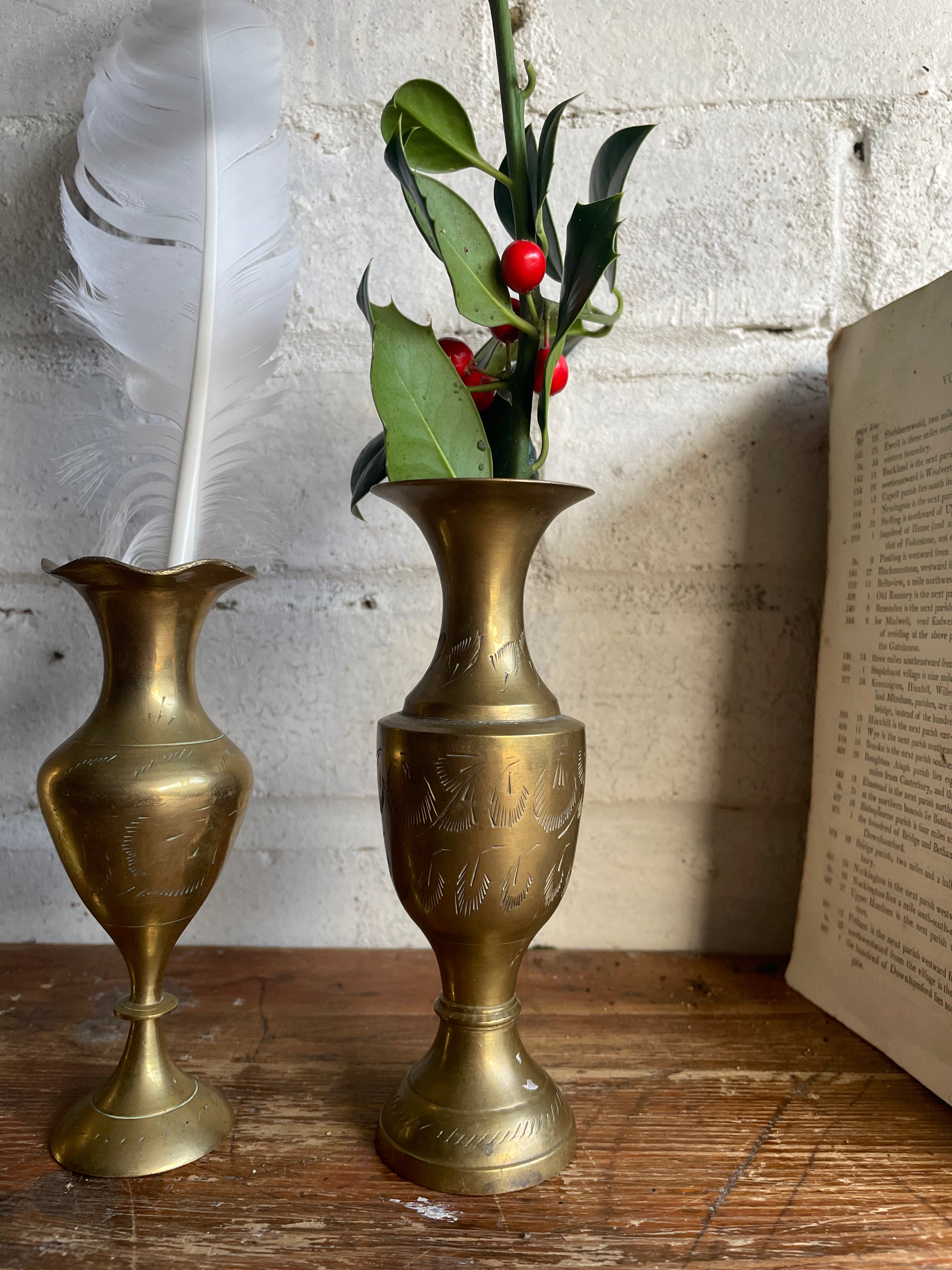 Trio of Tiny 19th Century Brass Vases
