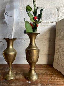 Trio of Tiny 19th Century Brass Vases