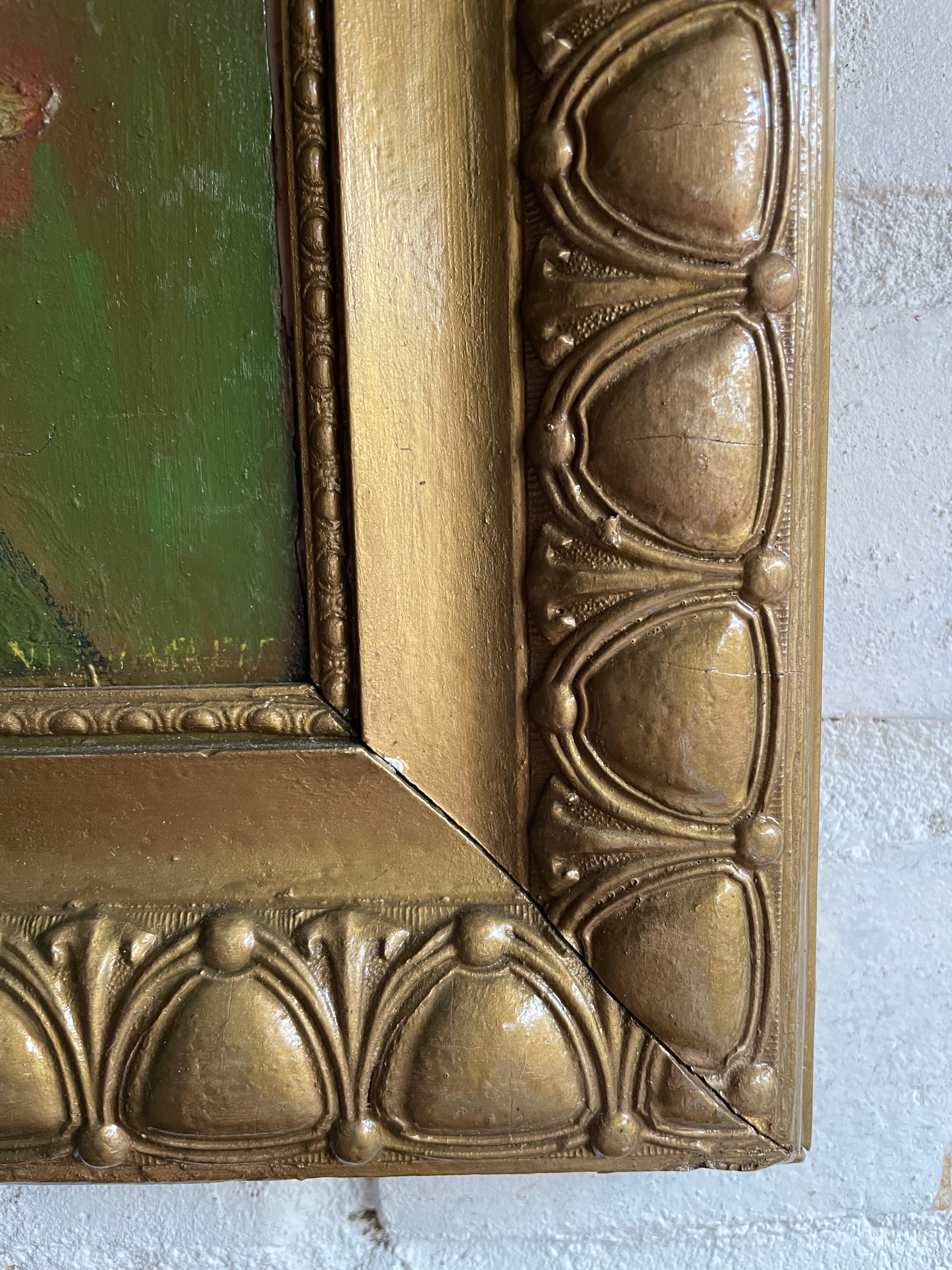 Peonies: Antique Oil on Board with Egg & Dart Frame