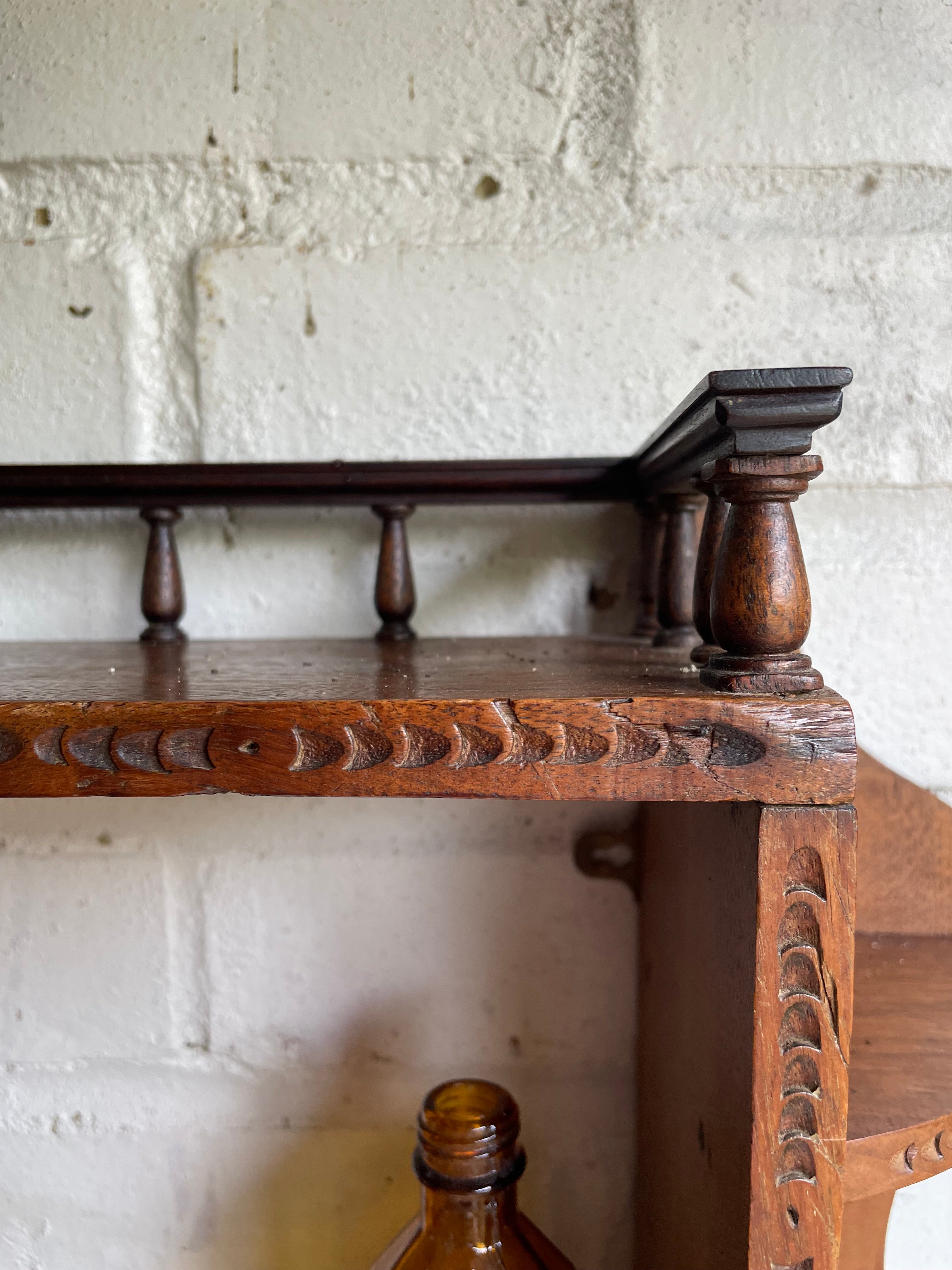 Arts & Crafts Wall Hanging Shelves with Carved Door Circa 1910