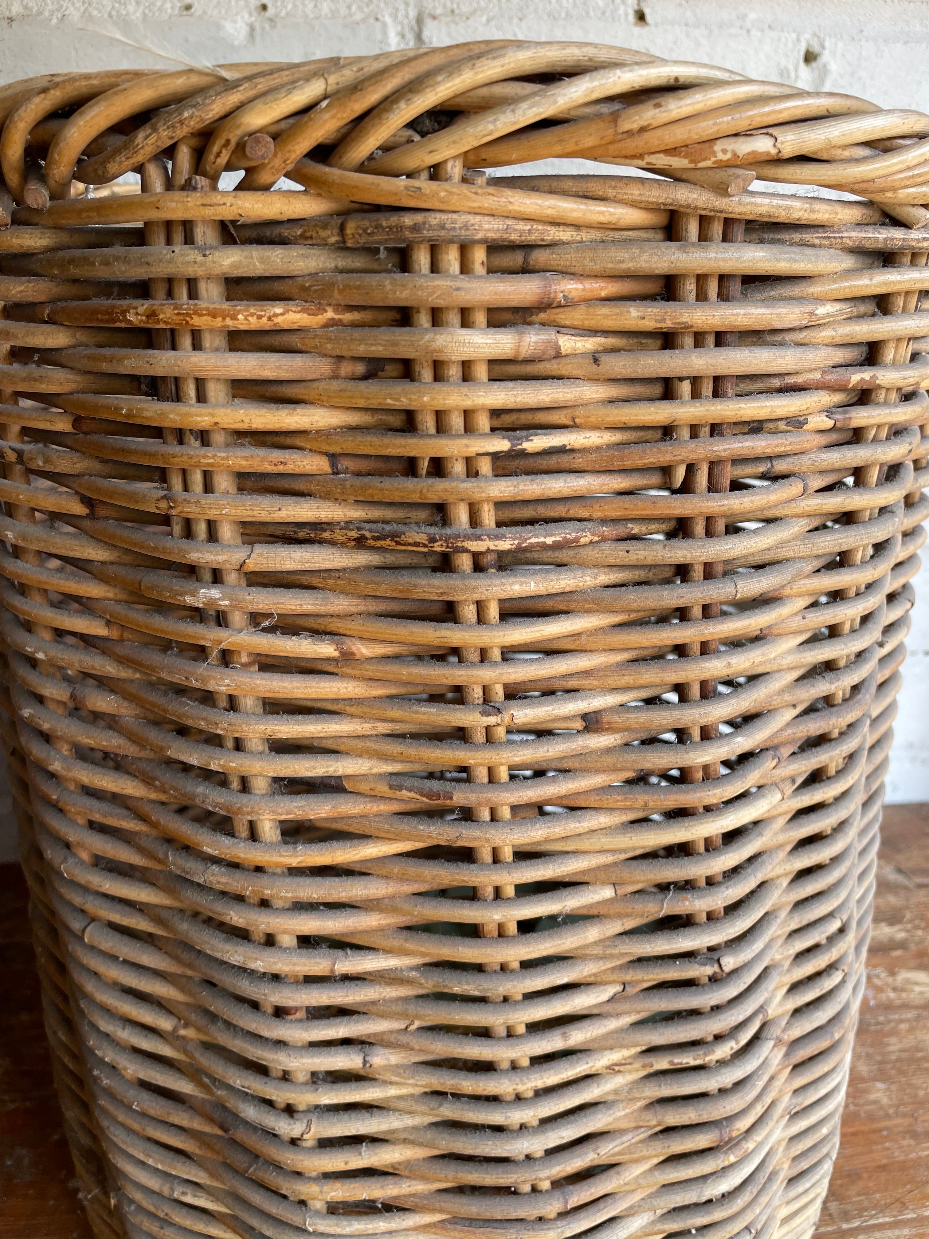 Tall Vintage French Rattan Basket