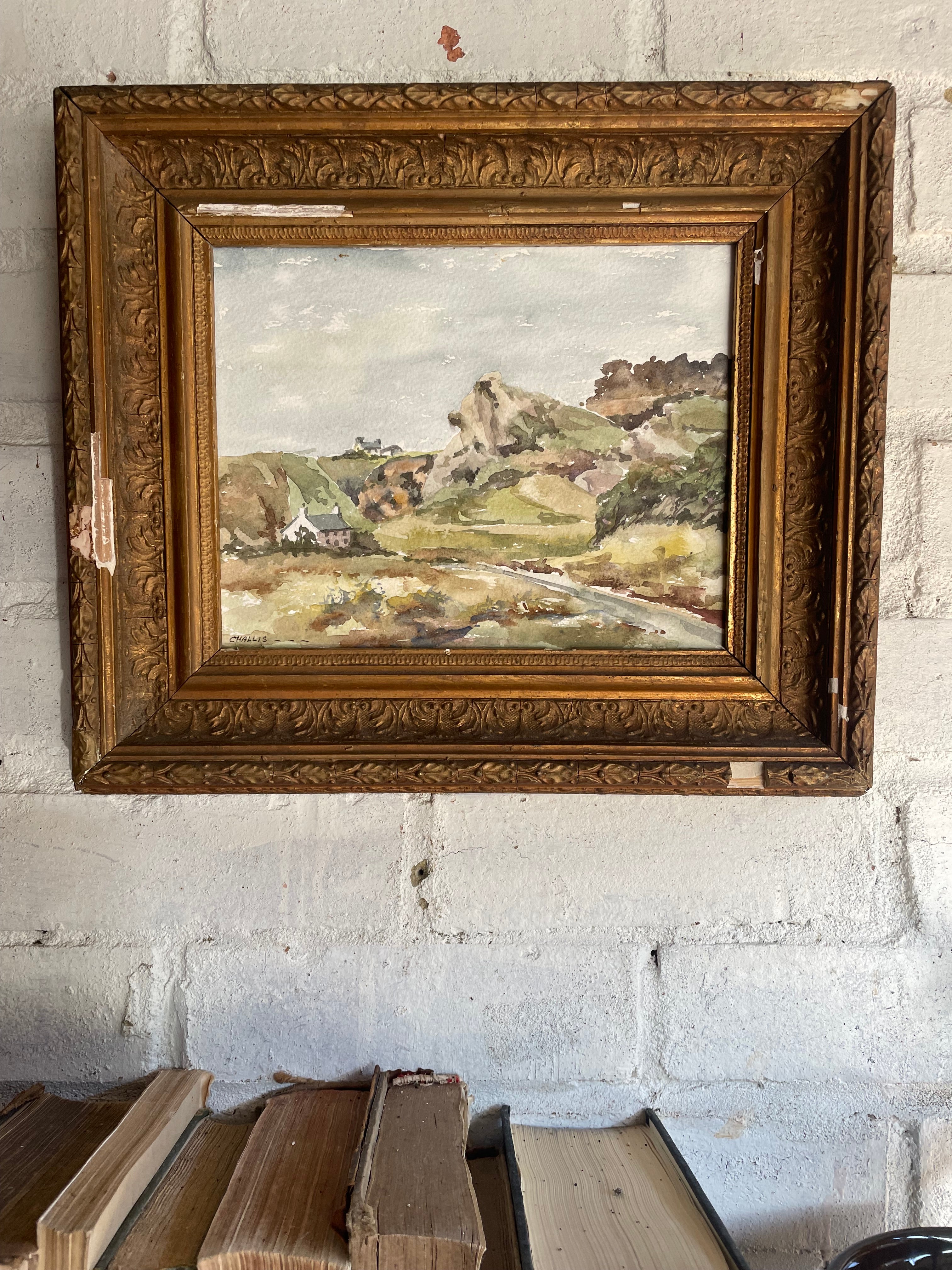 Coastal Scene: Signed Watercolour with Antique Gilt Frame