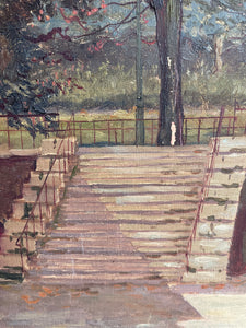 Steps to the Garden: French Oil on Canvas Signed & Dated 1912