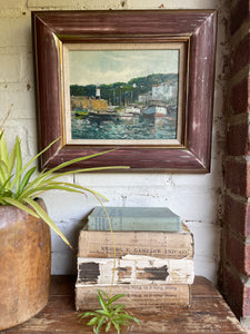 Harbour Scene: Midcentury Oil Painting Signed & Dated