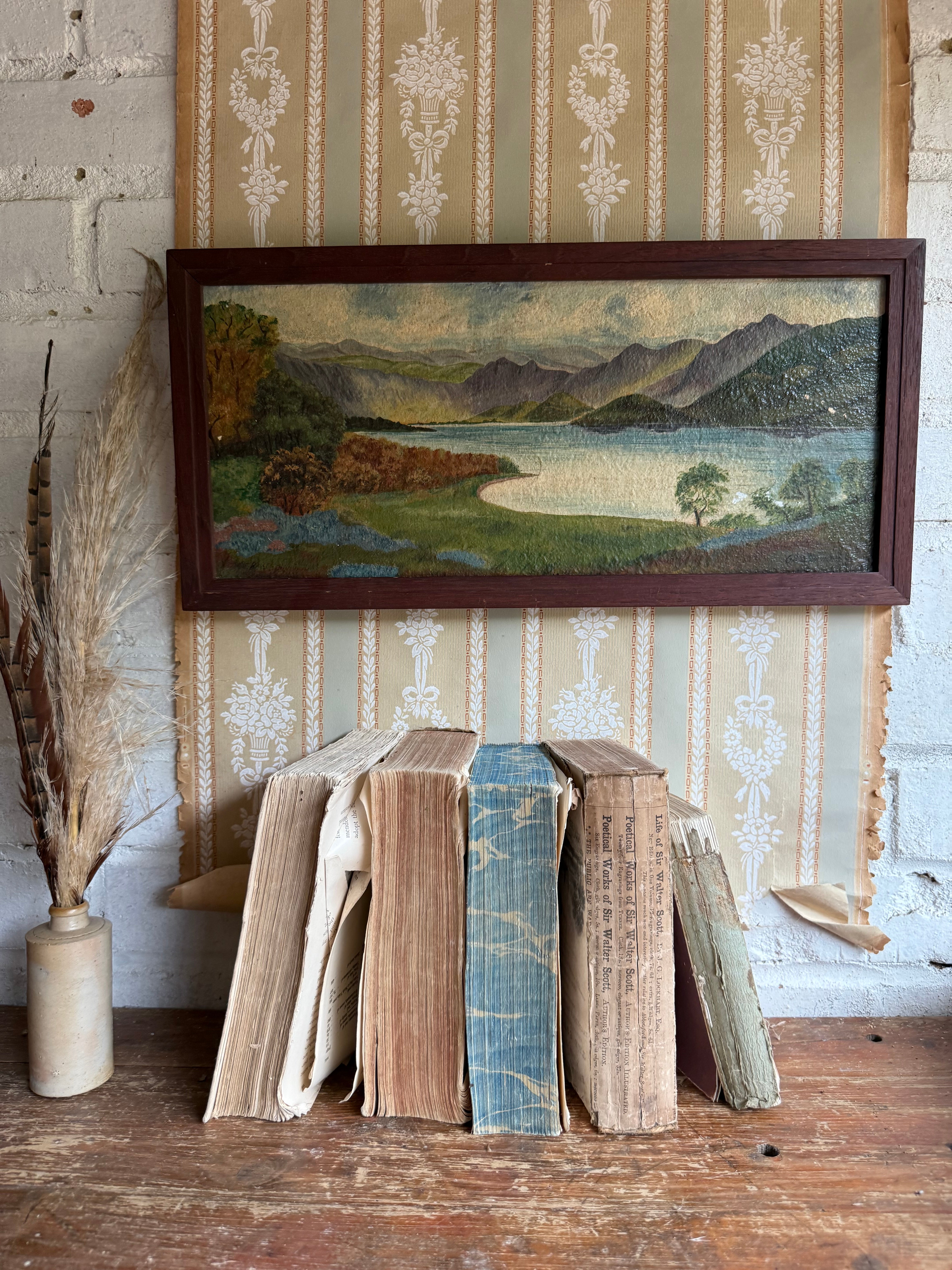 A view of the Lake: Victorian Landscape Oil on Wood Panel