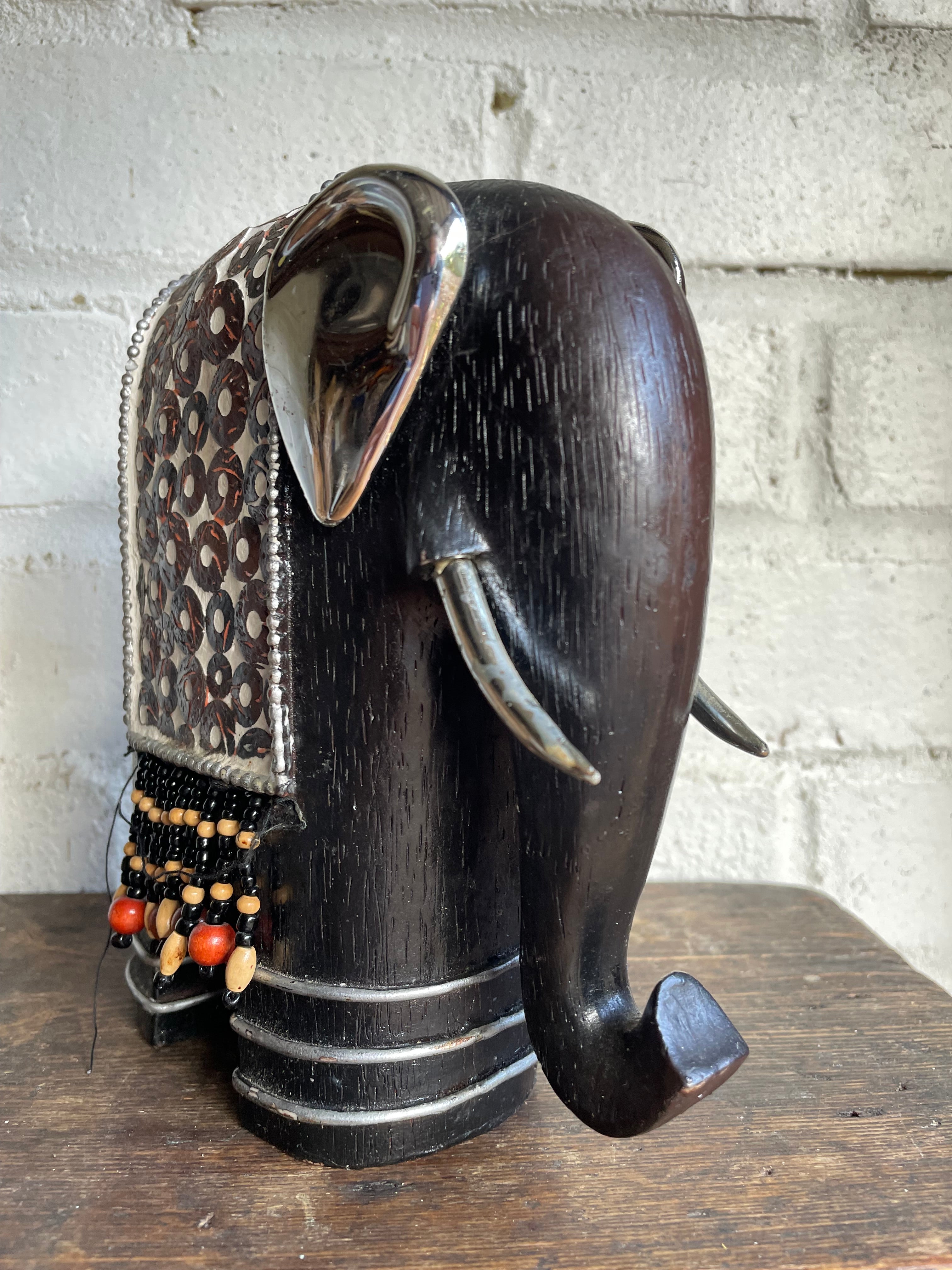 Carved Beaded Elephant Sculpture