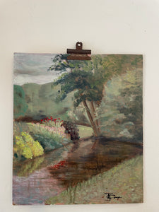 Waterside Reflection: Signed Oil on Board