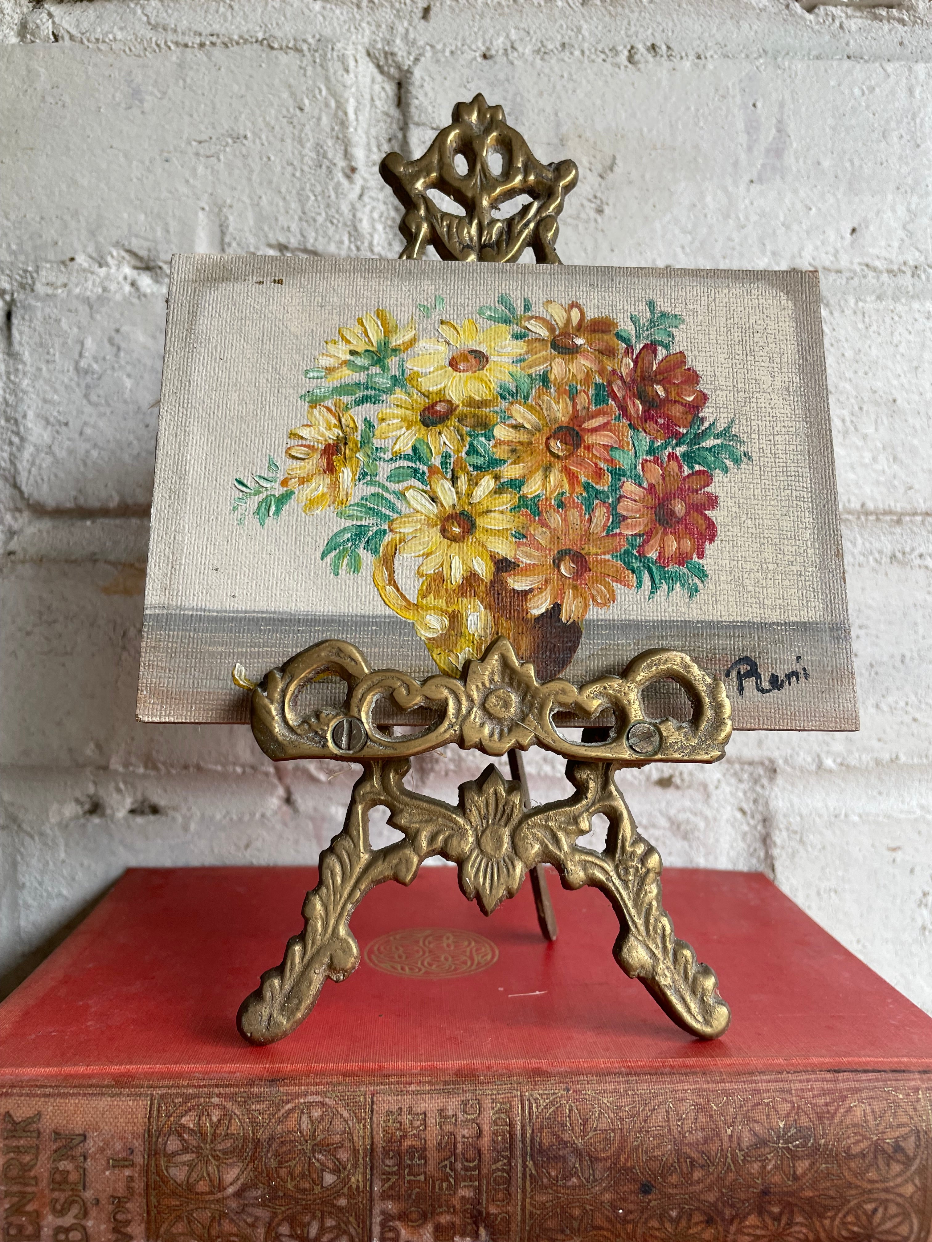 Mini Vintage Floral on Board with Gilt Easel