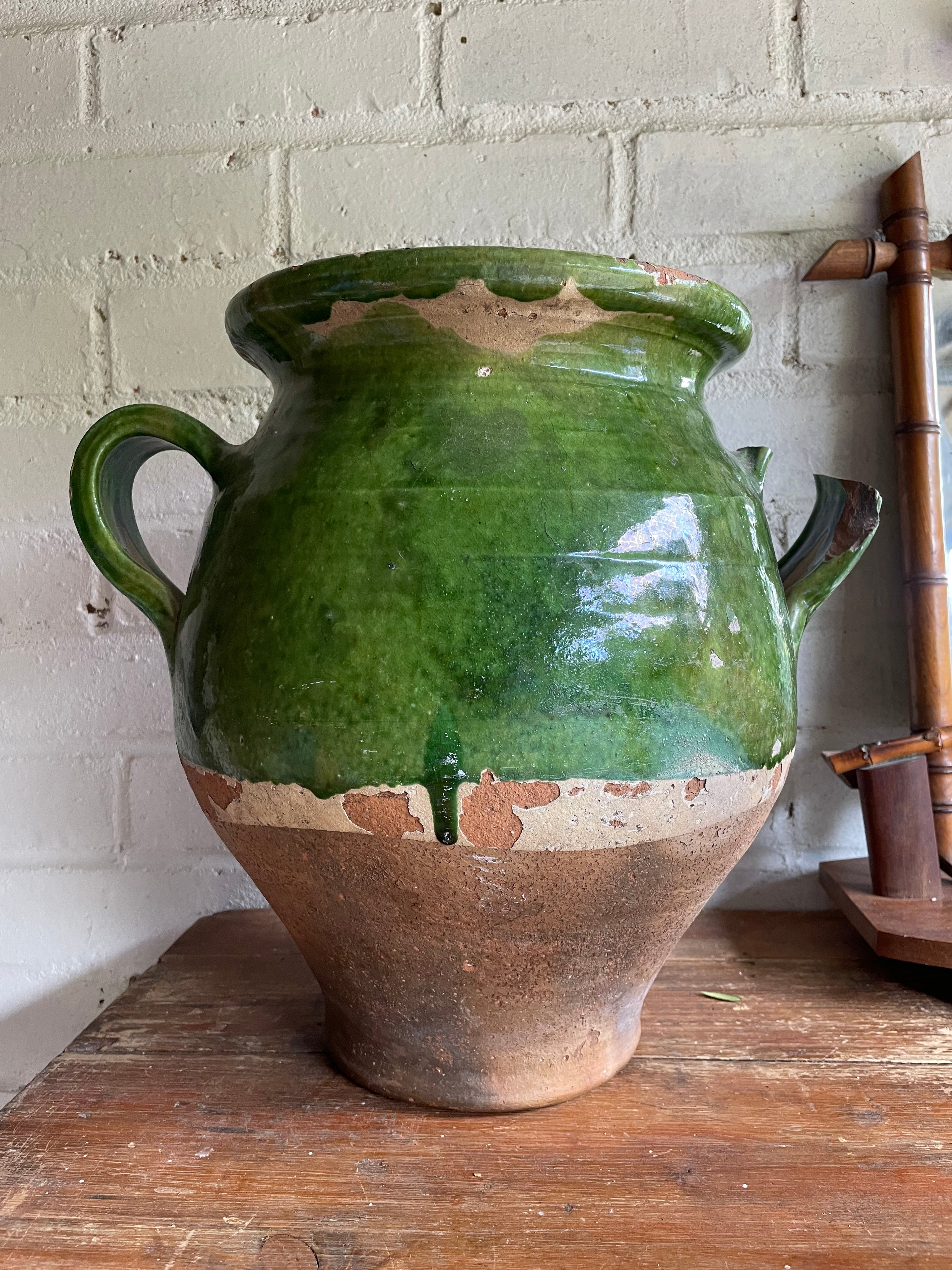 Large 19th Century French Green Confit Pot