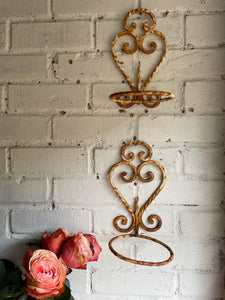 Pair of Rustic French Iron Wall Hanging Plant Holders