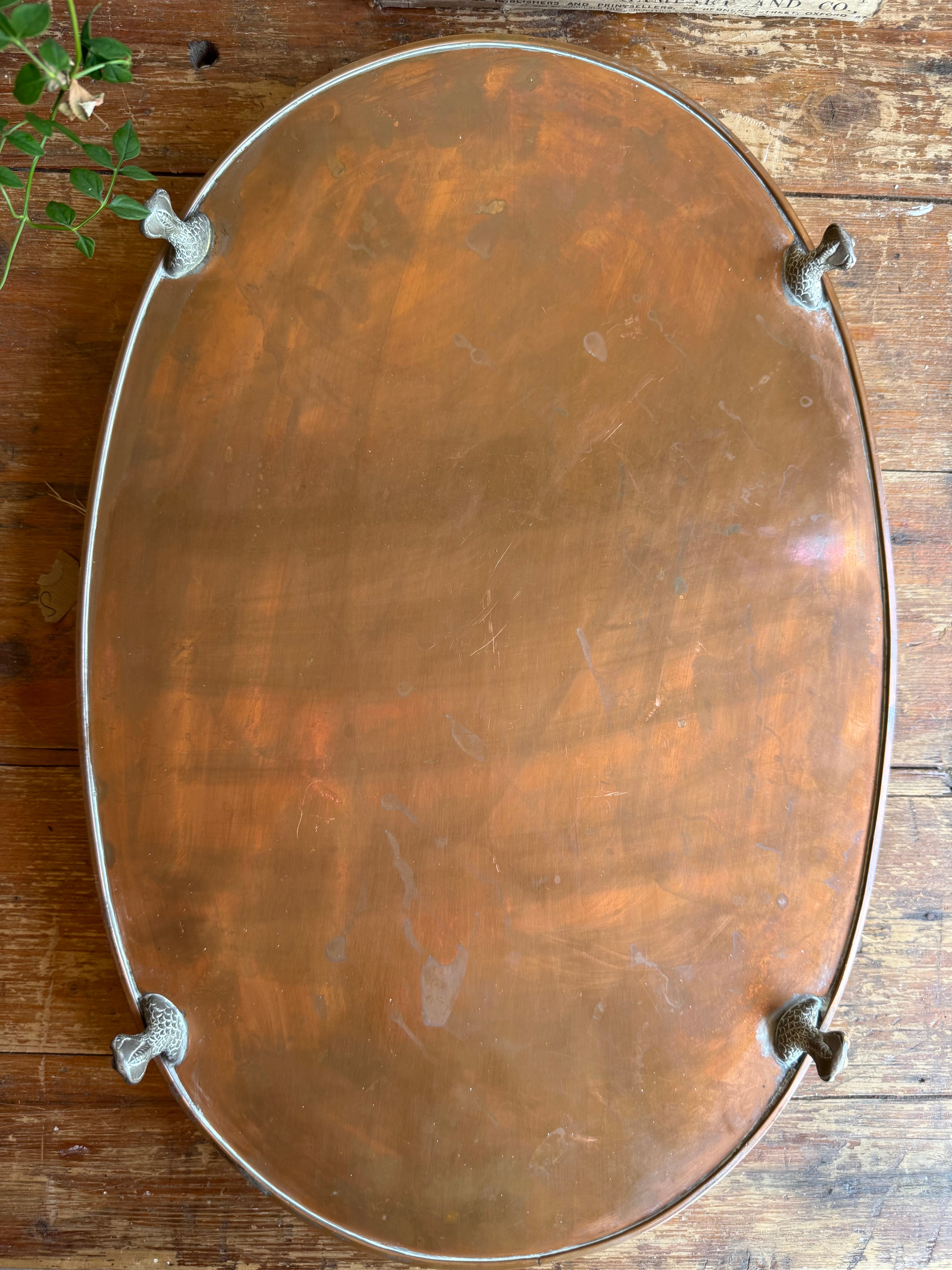 Early 20th Century Engraved Silver Plate on Copper Gallery Tray