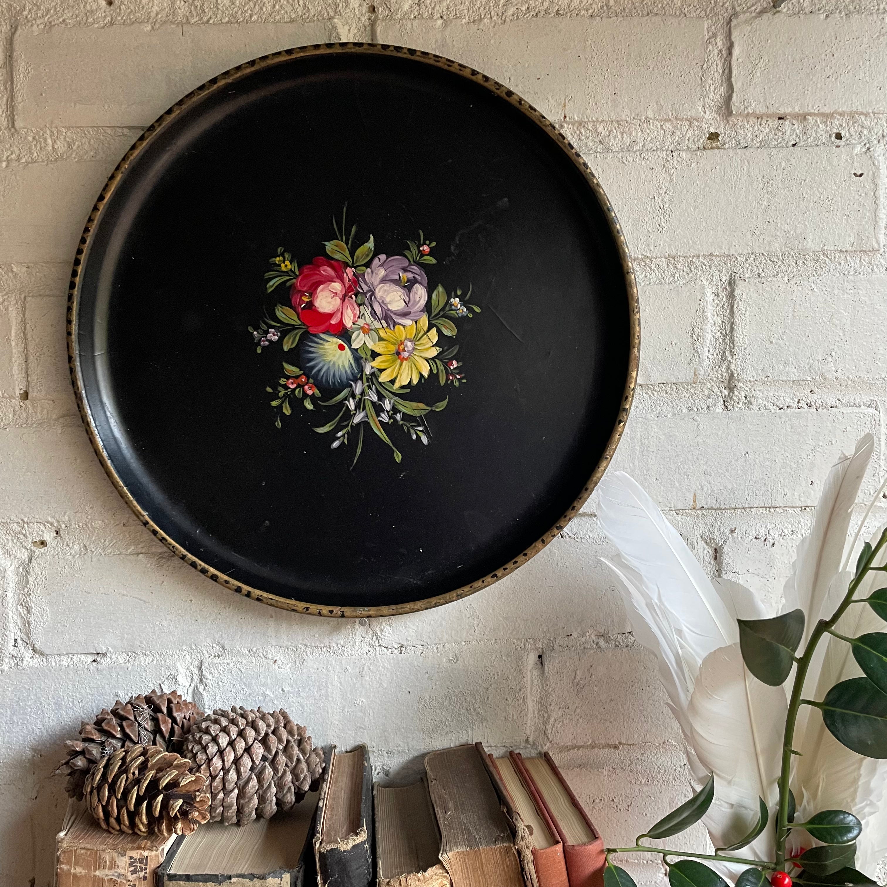 Large Floral Hand-Painted Wooden Tray