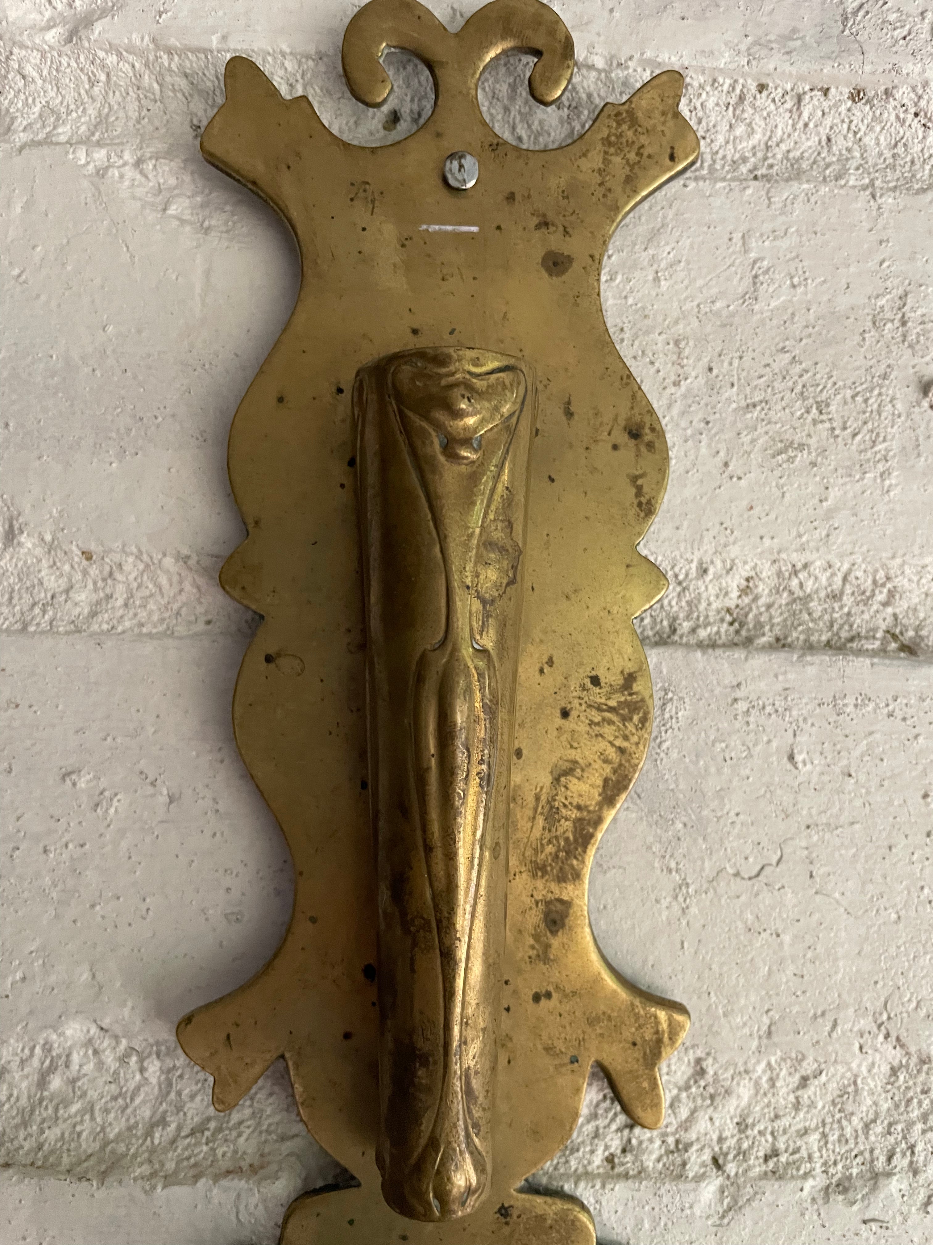 19th Century Brass Wall Hung Candleholder with Flower Posy