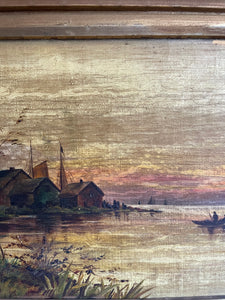 Windmill at Sunset: 19th Century Oil on Canvas