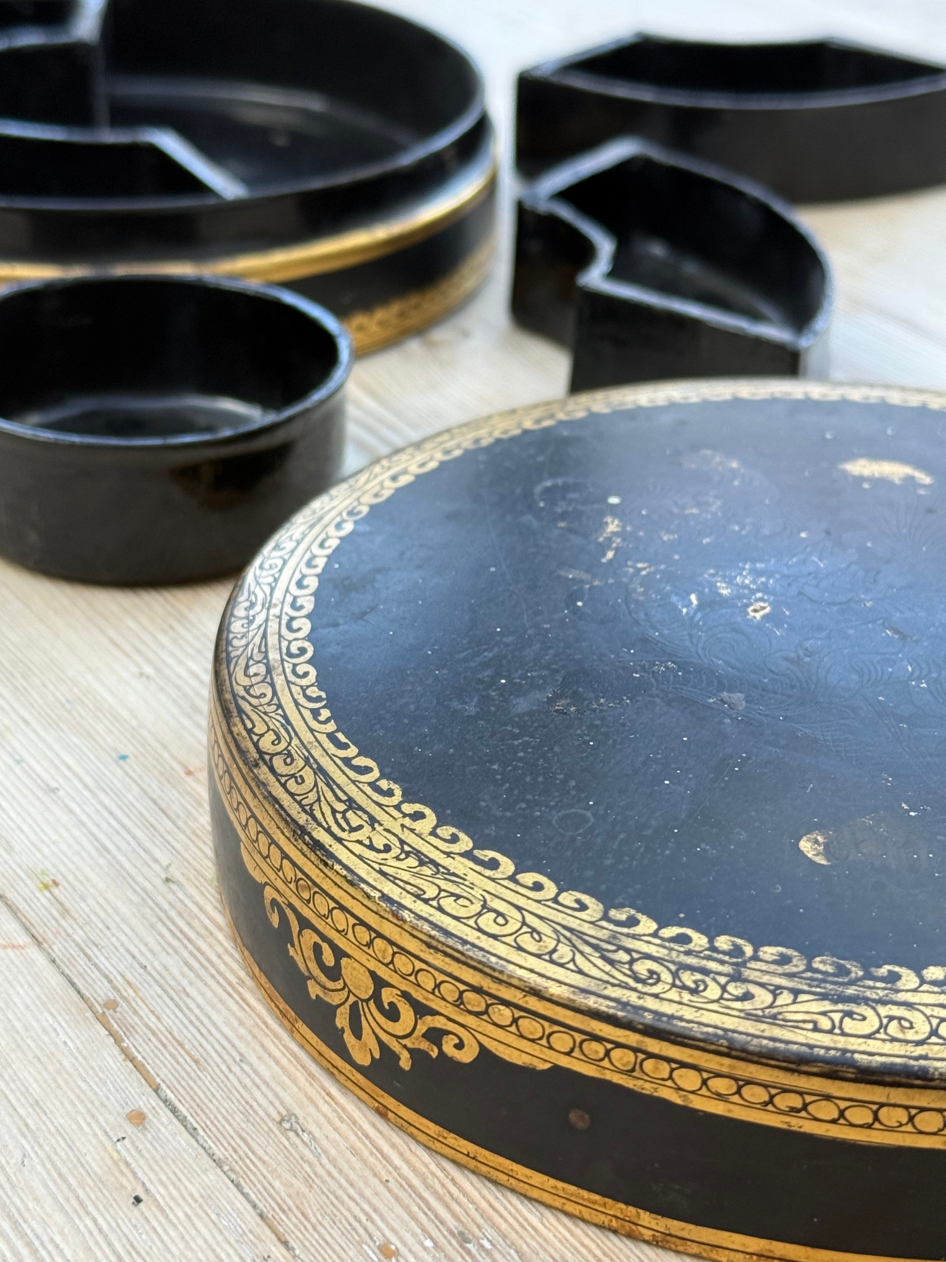 Circa 1880s: Hand Painted Papier Mache Travelling Spice Box